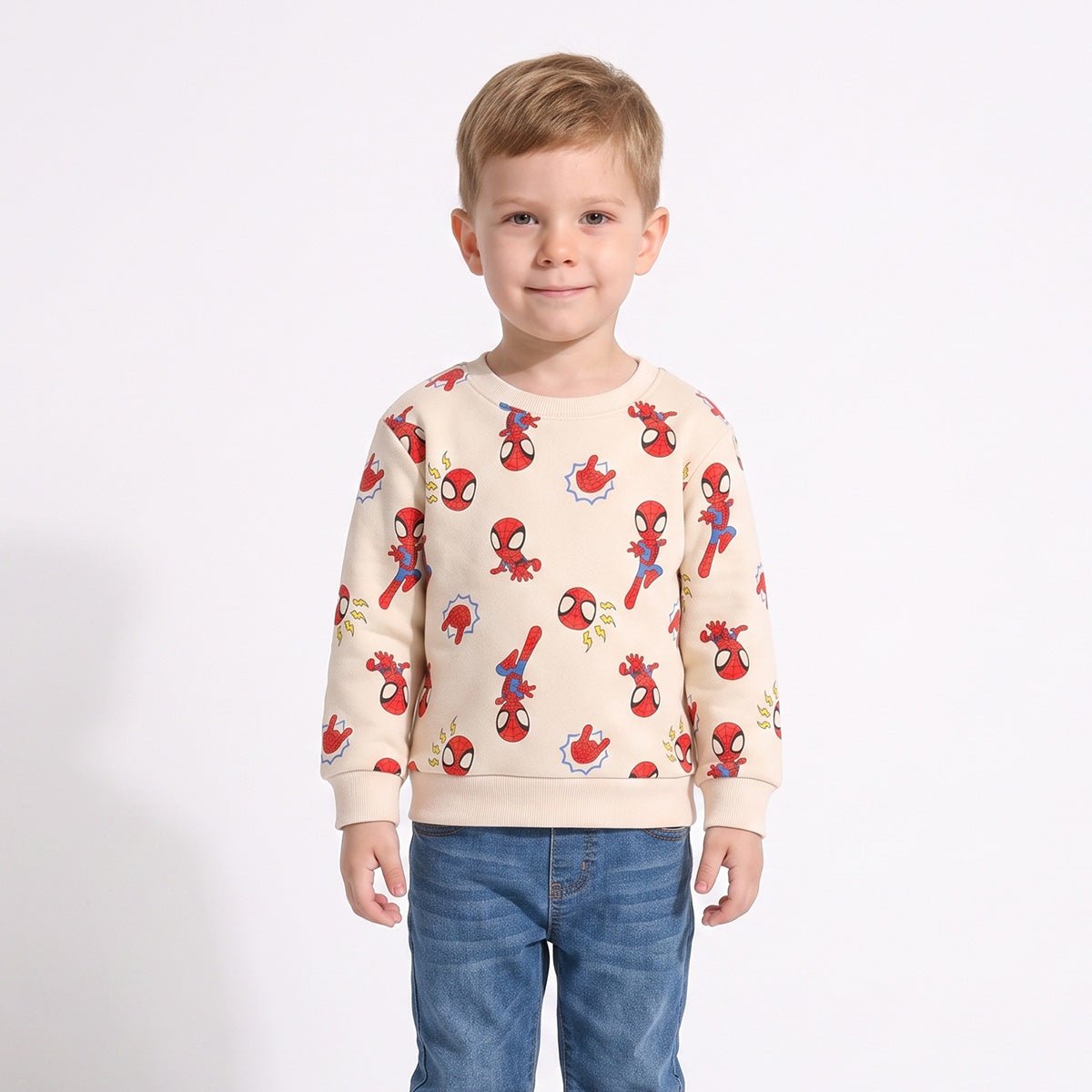 Polerón Cerrado Niño Spidey Marvel Full Print Crema - Polerones Chile | The Brands Club cl