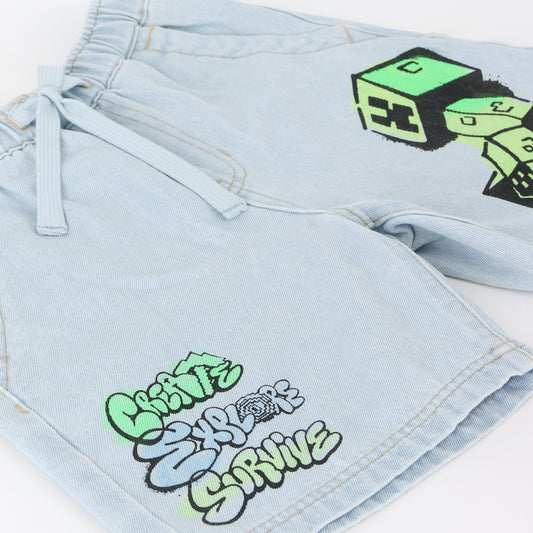 Short Mezclilla Niño Minecraft Celeste - Shorts Chile | The Brands Club cl