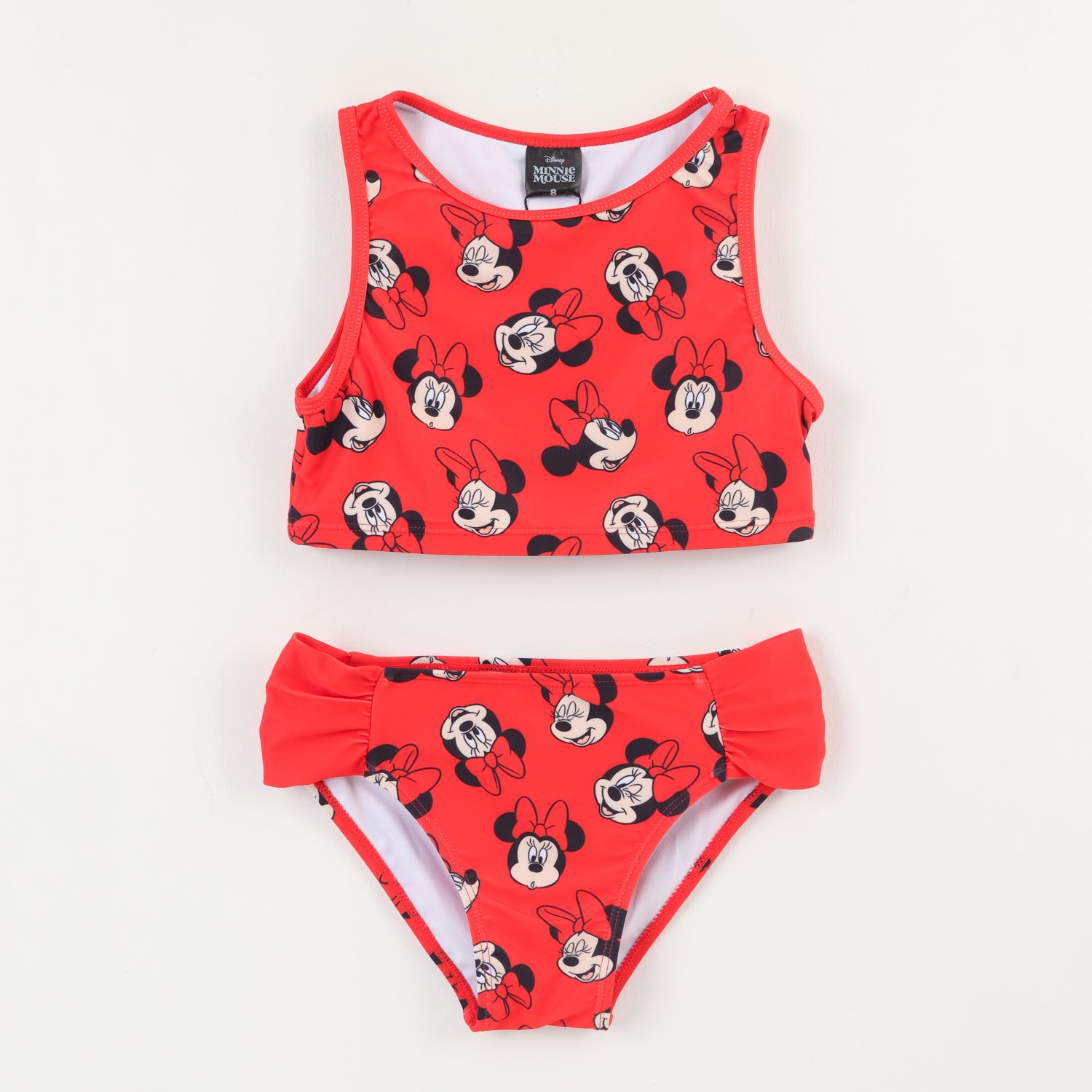 Bikini y Bolsa Rojo Niña Full Print Caritas Minnie Disney