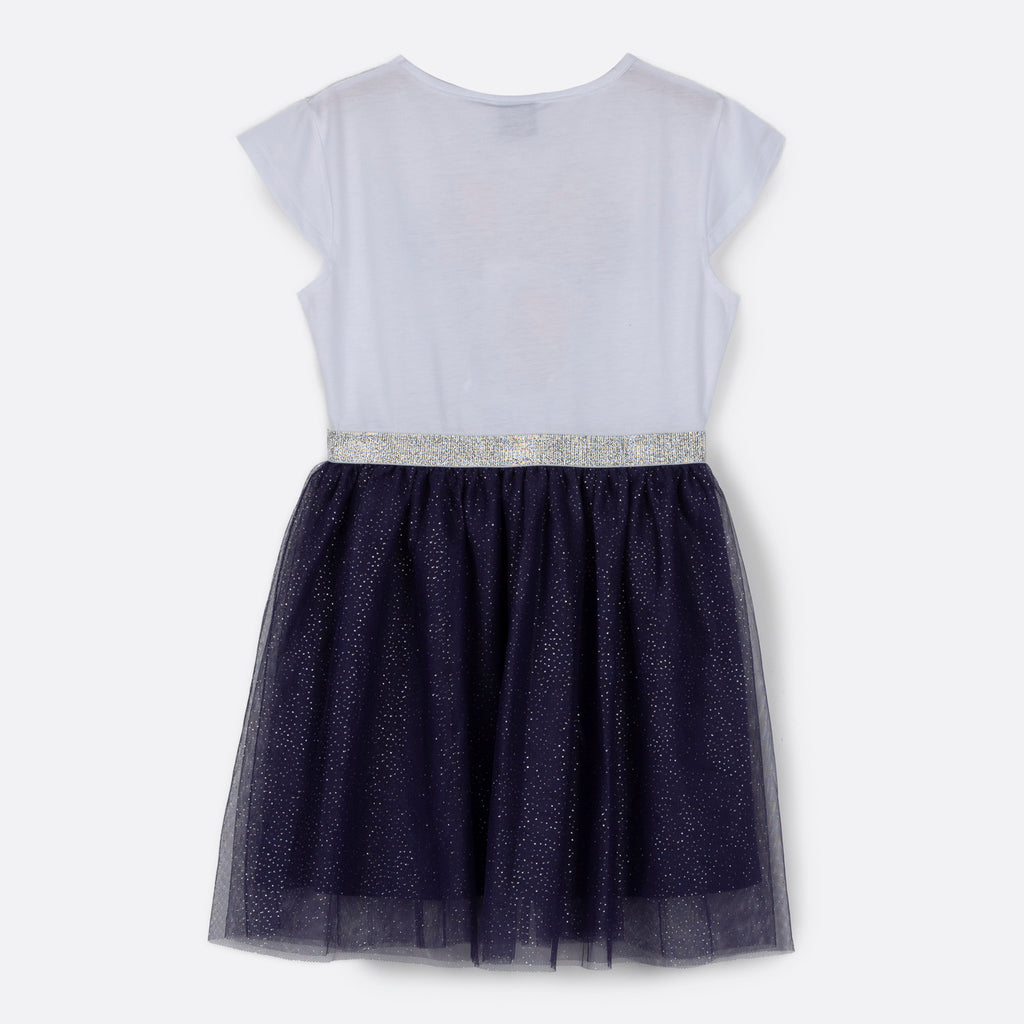 Vestido Niña Cara Minnie Brillos Blanco Disney