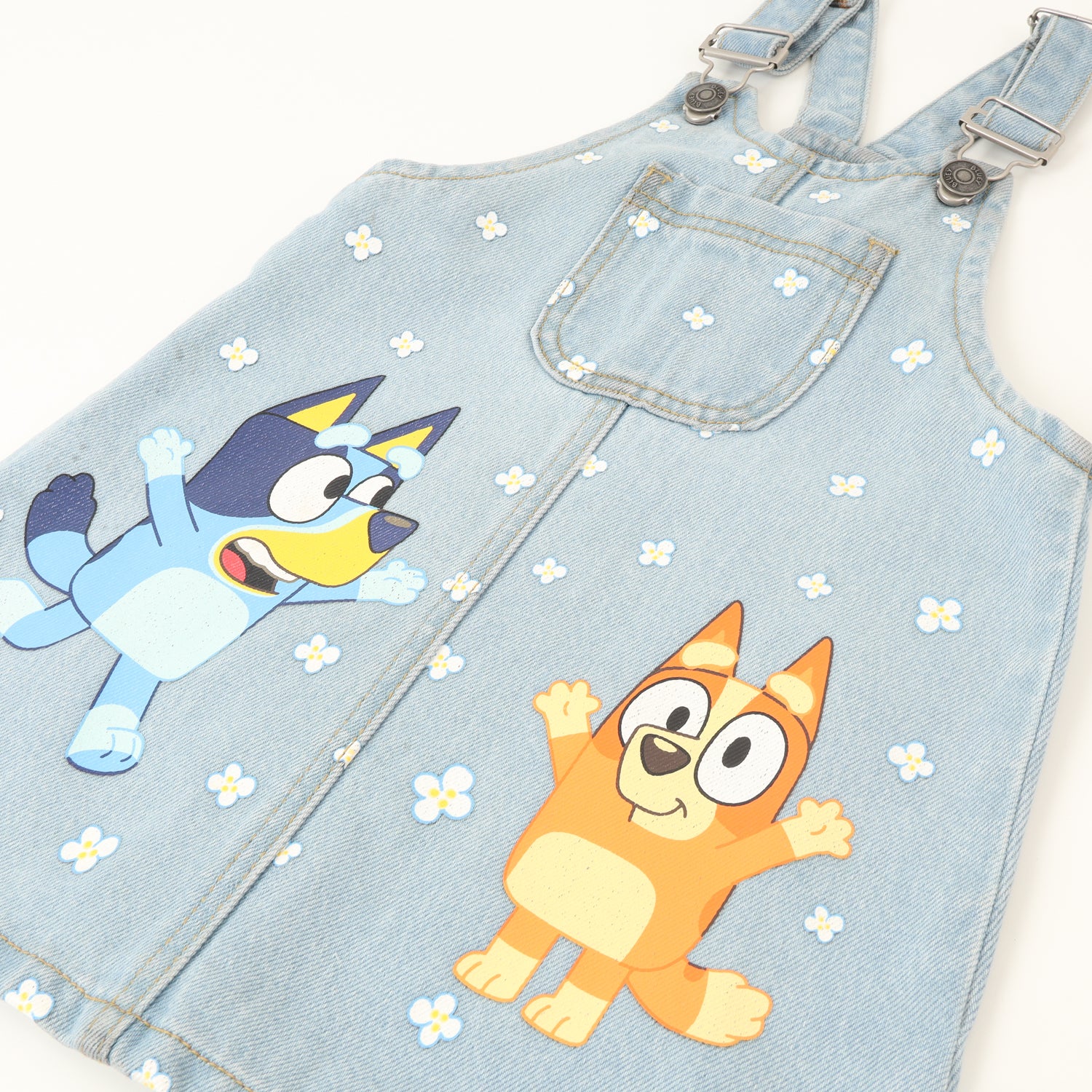 Vestido Niña Denim Flores Azul Bingo Y Bluey