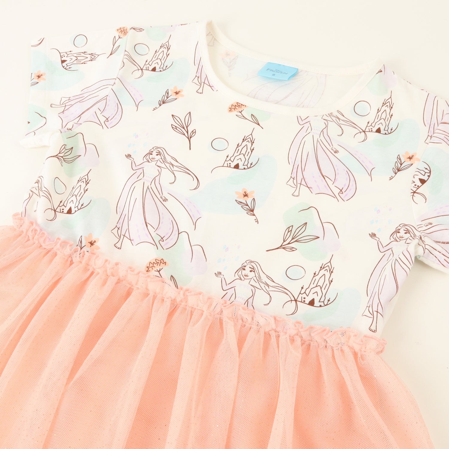 Vestido Niña Tull Frozen Elsa Cute Beige Disney