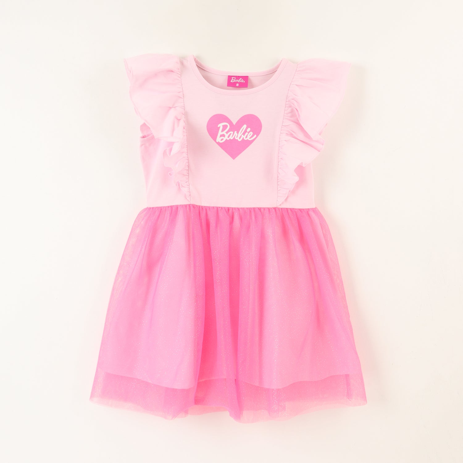 Vestido Niña Tull Vuelos Logo Rosado Barbie