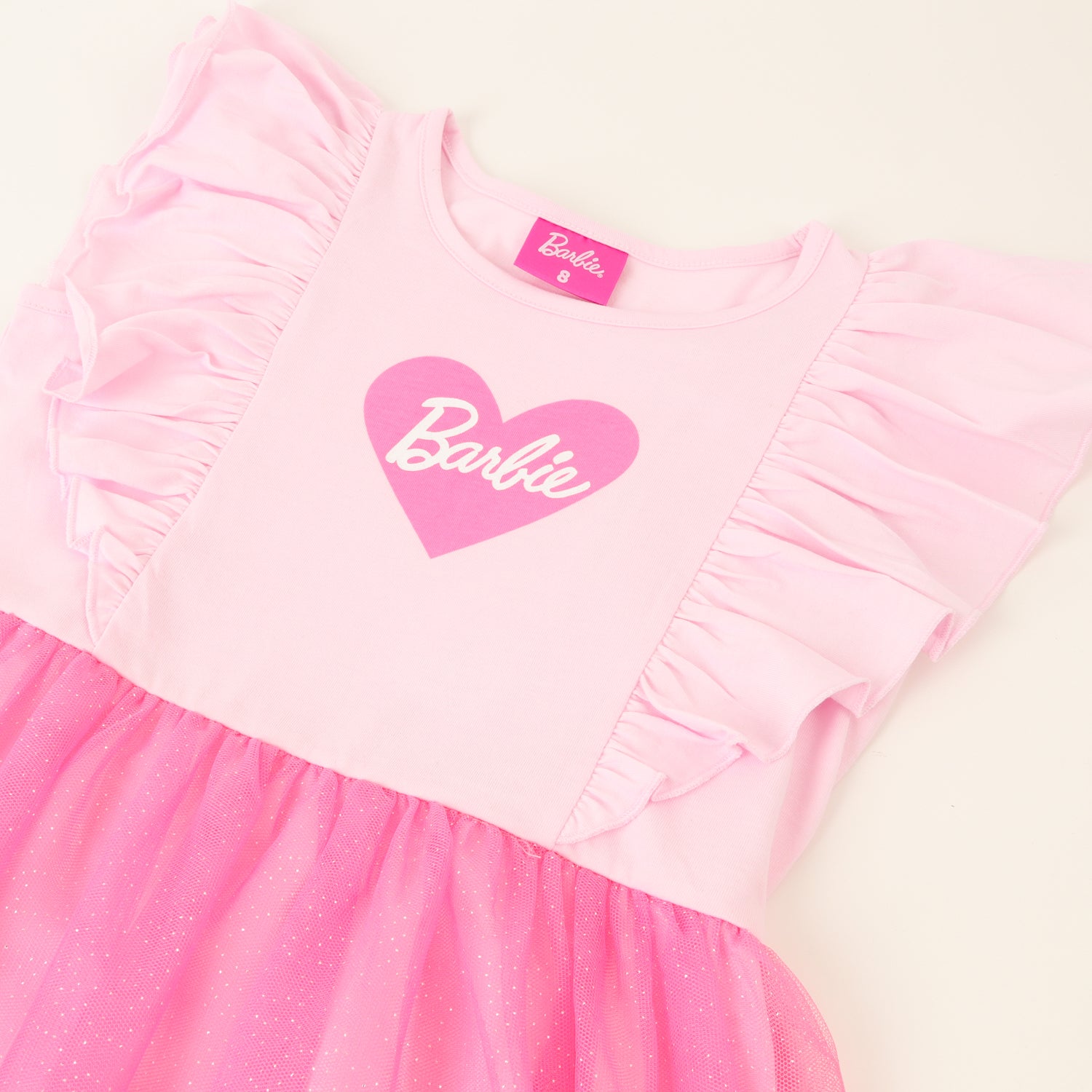 Vestido Niña Tull Vuelos Logo Rosado Barbie