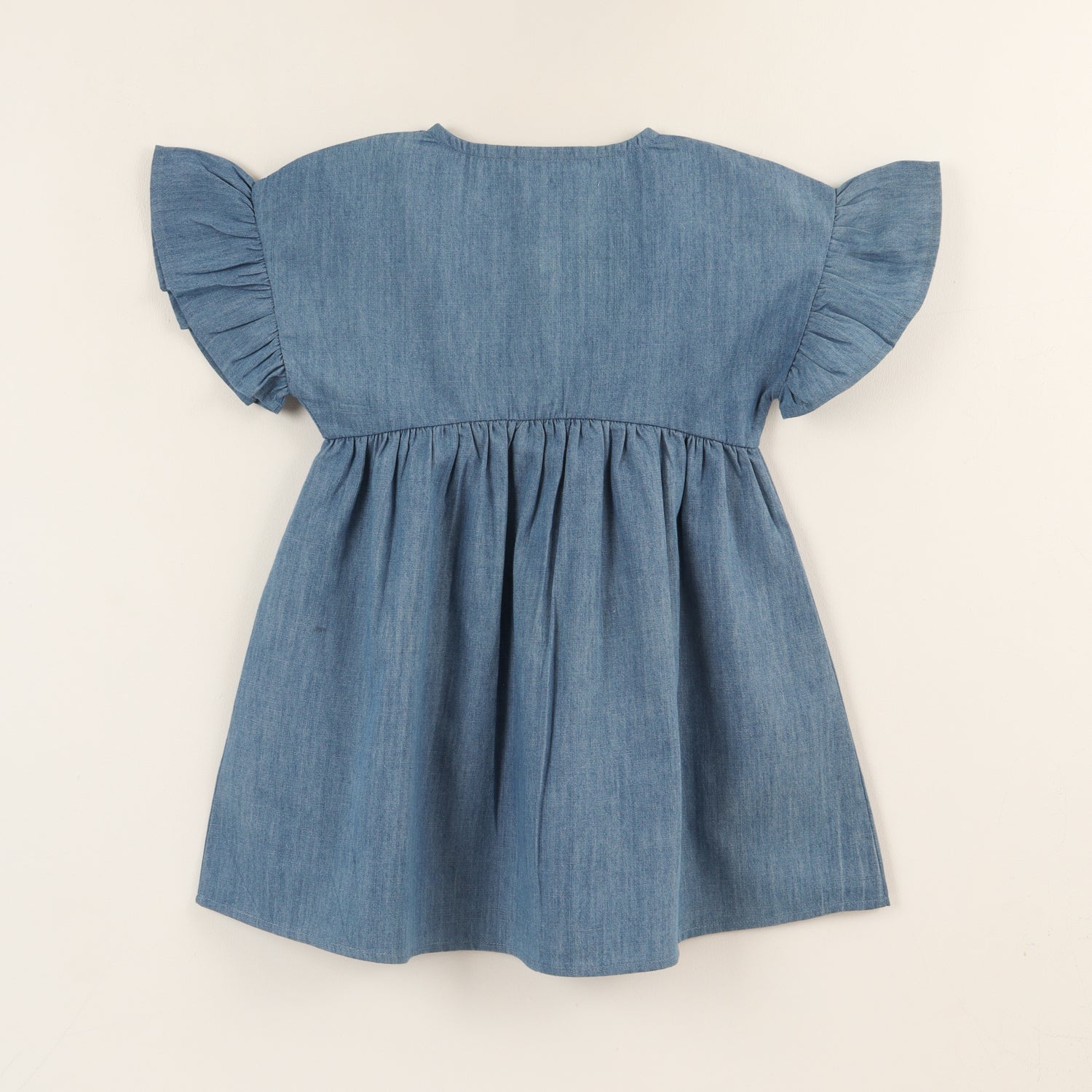 Vestido Manga Vuelos Niña Denim Azul Botones Minnie Disney