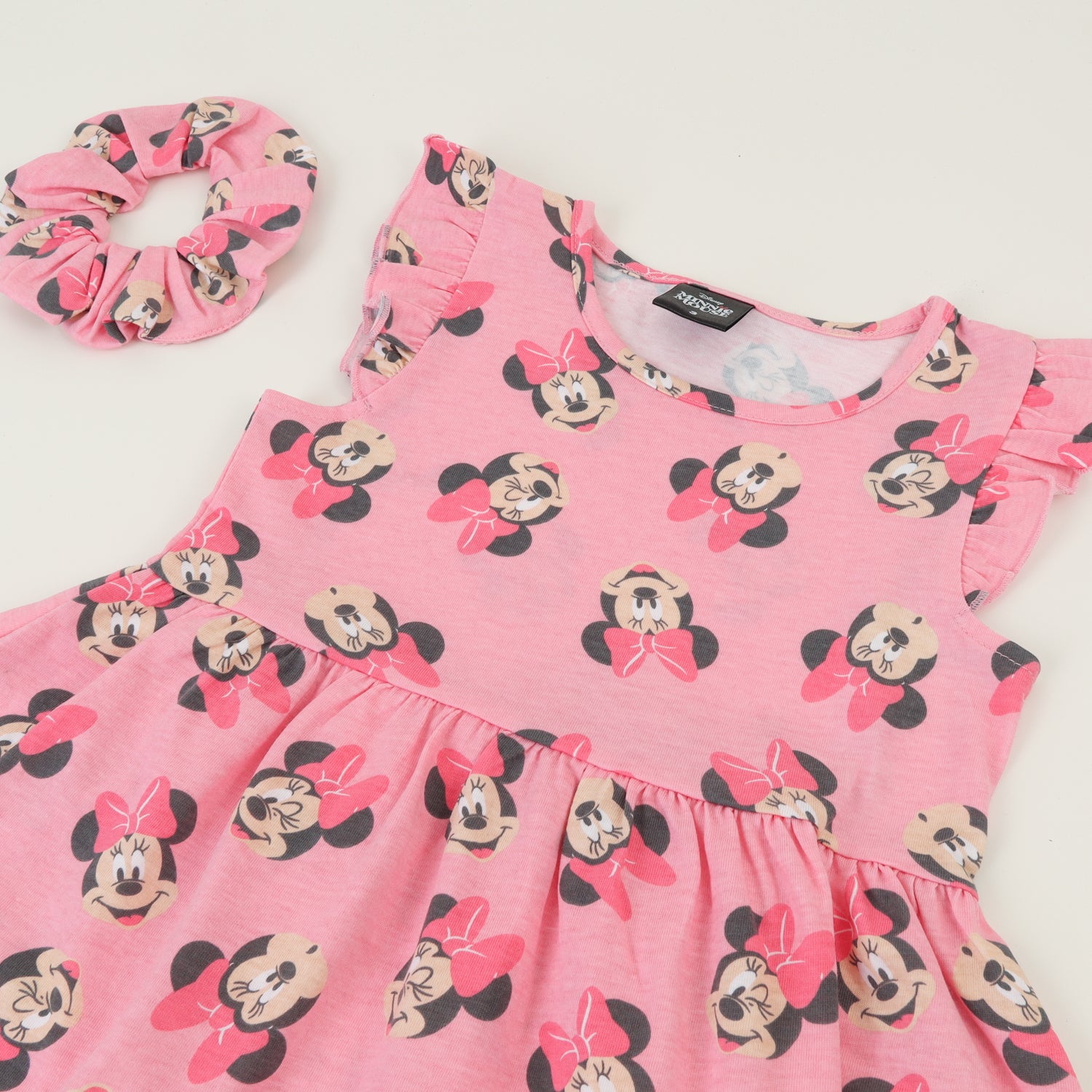 Vestido Sin Manga y Collet Niña Rosa Print Minnie Disney