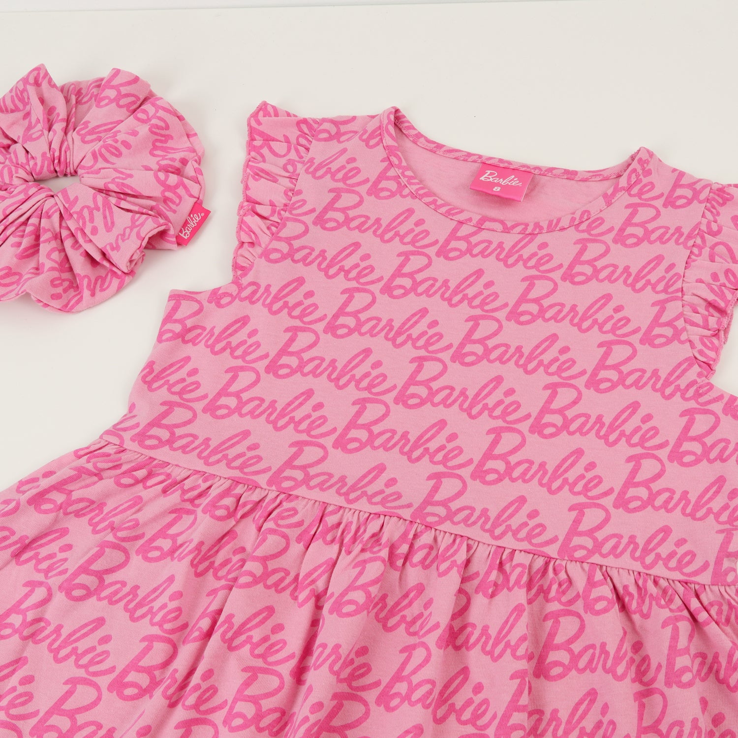 Vestido Sin Manga y Collet Niña Rosado Full Print Barbie
