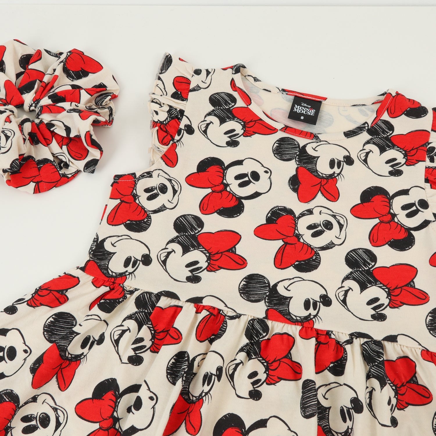 Vestido Sin Manga y Collet Niña Blanco Print Minnie Disney
