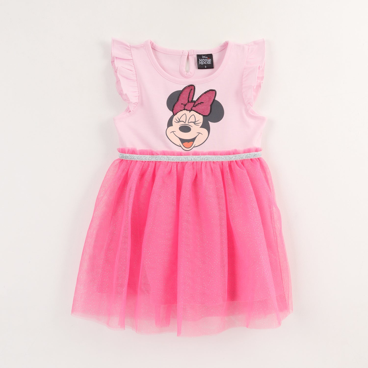Vestido Manga Vuelos Niña Rosado Minnie Smile Disney