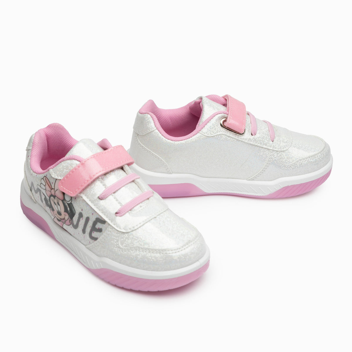 Zapatillas Con Luces Niña Minnie Feliz Plateado Disney