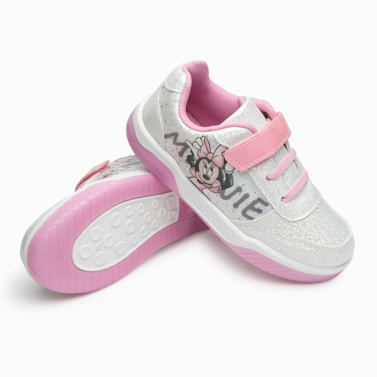 Zapatillas Con Luces Niña Minnie Feliz Plateado Disney