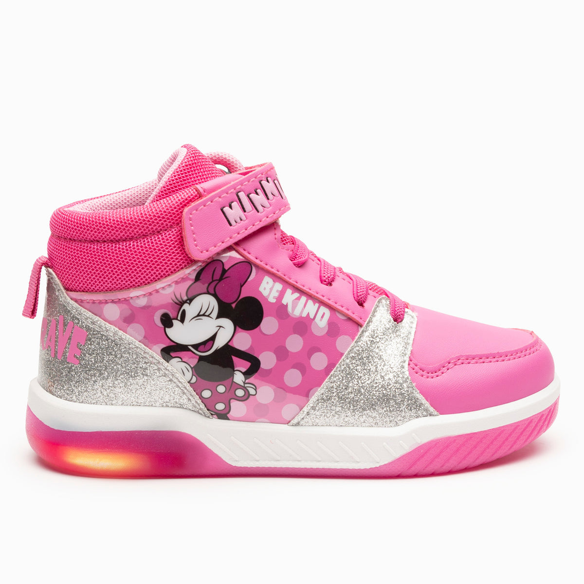 Zapatillas Con Luces Caña Alta Niña Minnie Rosado Disney