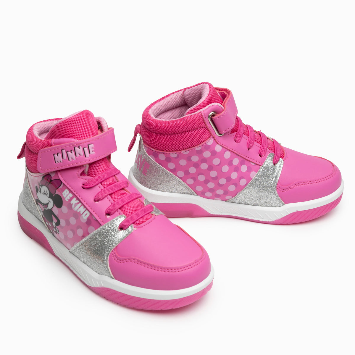 Zapatillas Con Luces Caña Alta Niña Minnie Rosado Disney