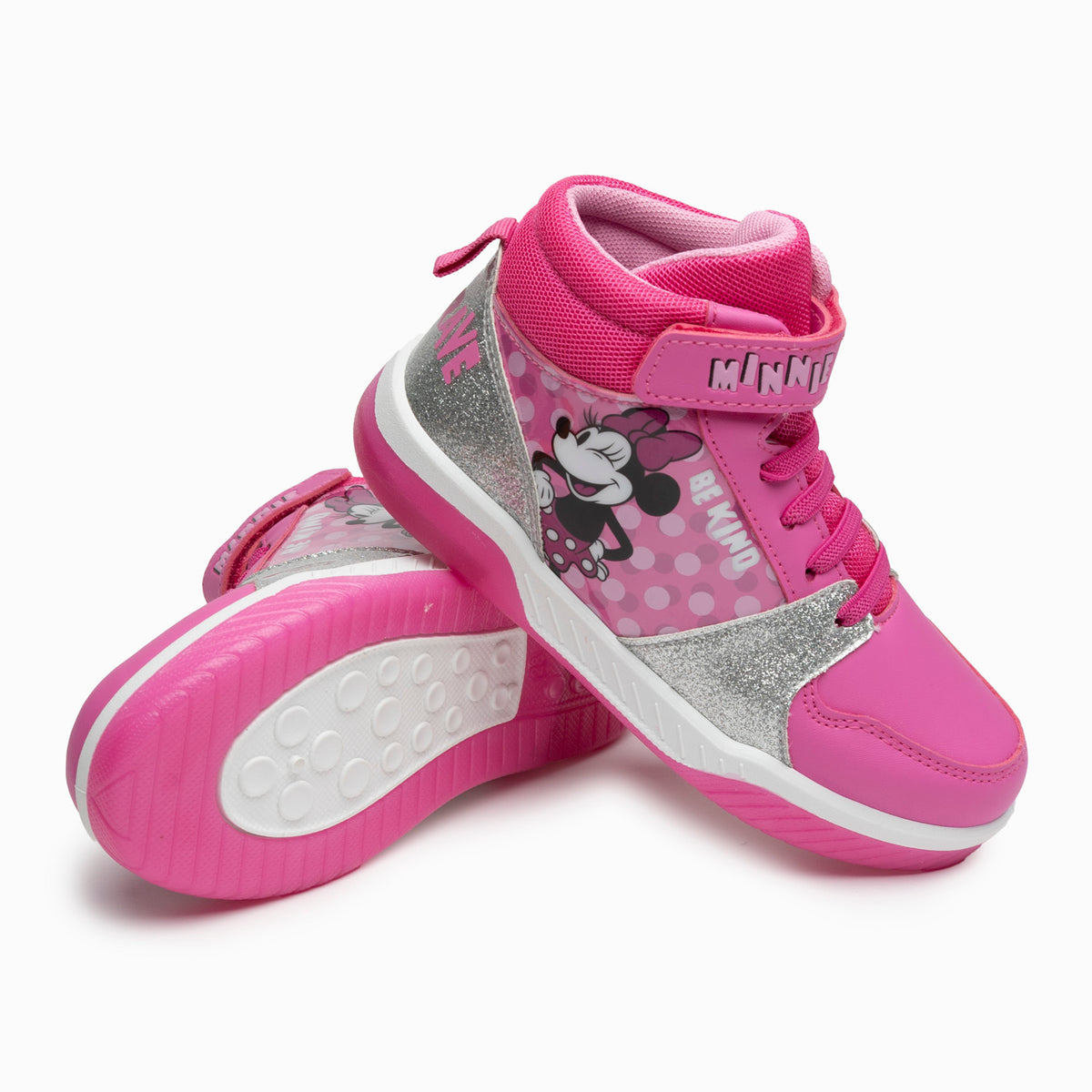 Zapatillas Con Luces Caña Alta Niña Minnie Rosado Disney