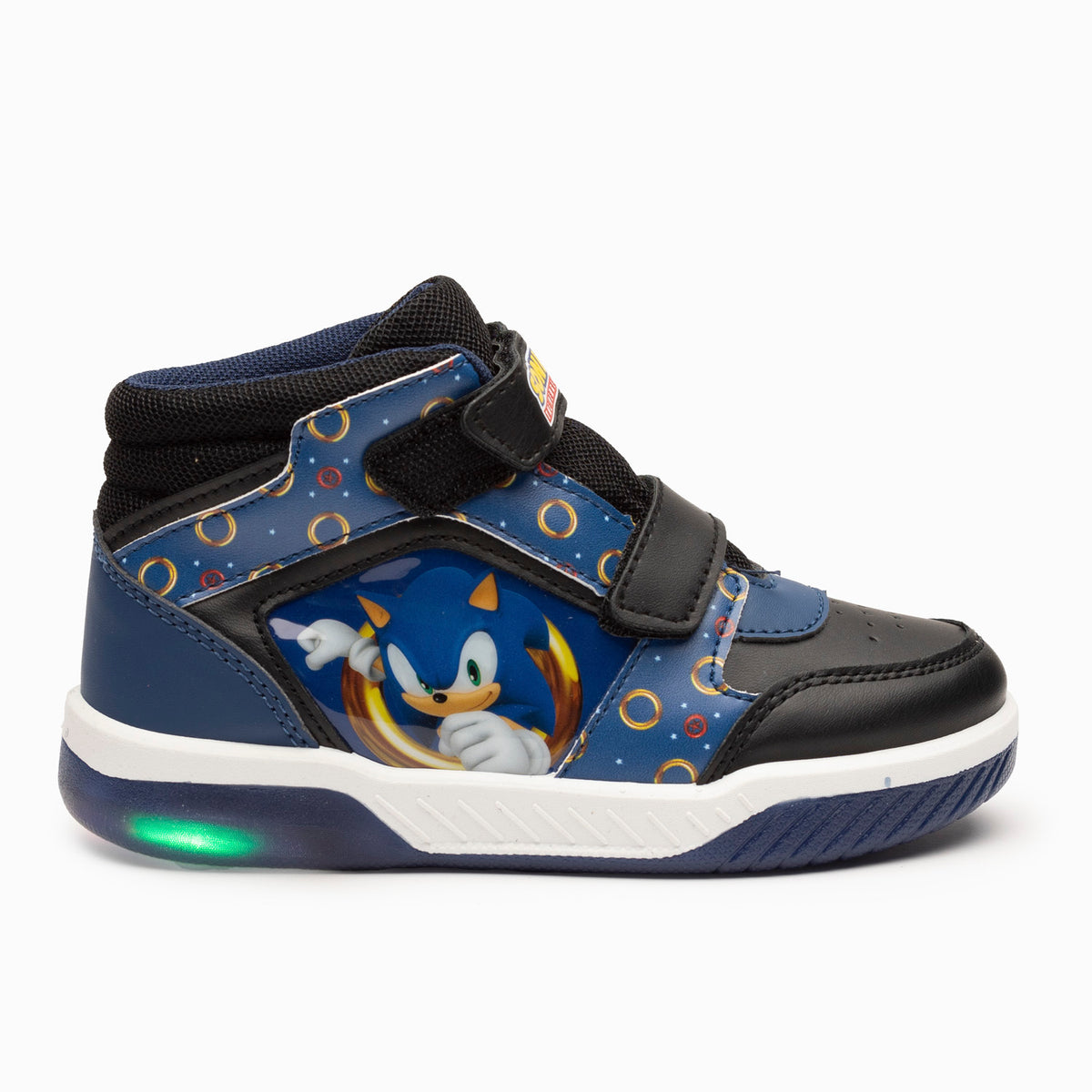 Zapatillas Con Luces Caña Alta Niño Aros Dorados Azul Sonic