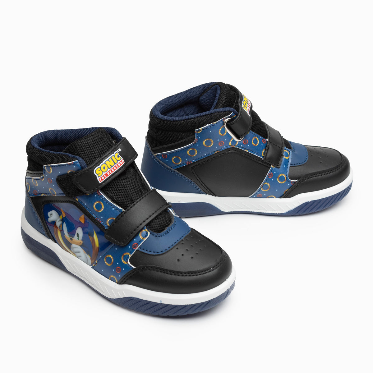 Zapatillas Con Luces Caña Alta Niño Aros Dorados Azul Sonic