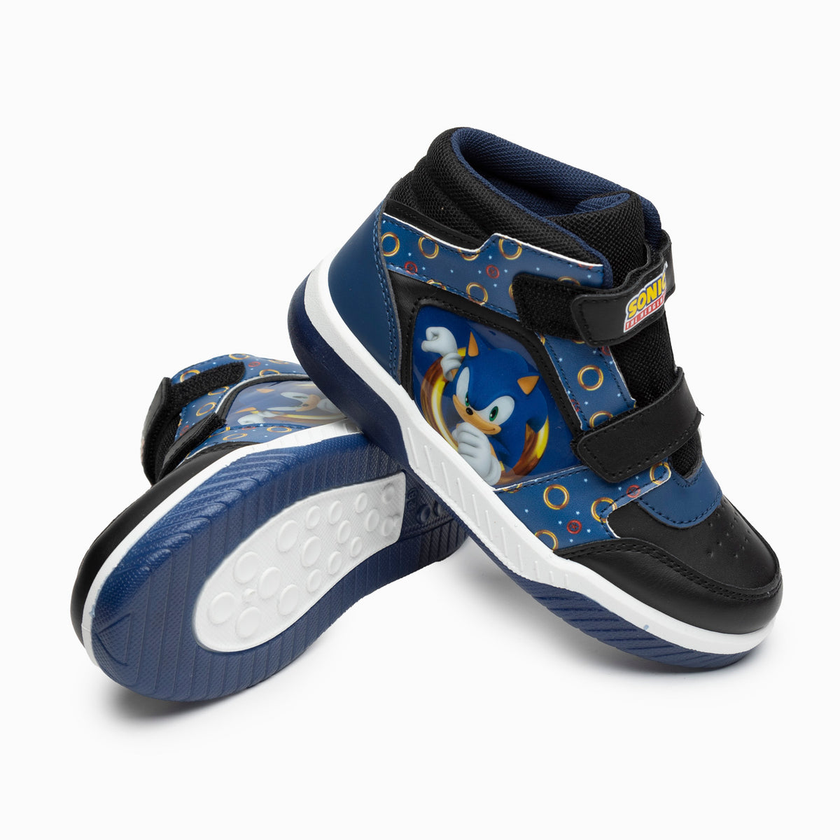 Zapatillas Con Luces Caña Alta Niño Aros Dorados Azul Sonic