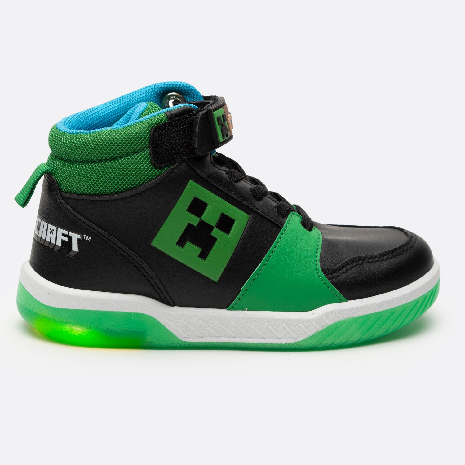 Zapatilla Con Luces Niño Full Print Negro Minecraft