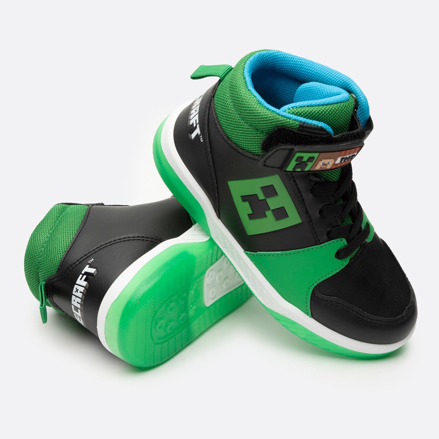 Zapatilla Con Luces Niño Full Print Negro Minecraft