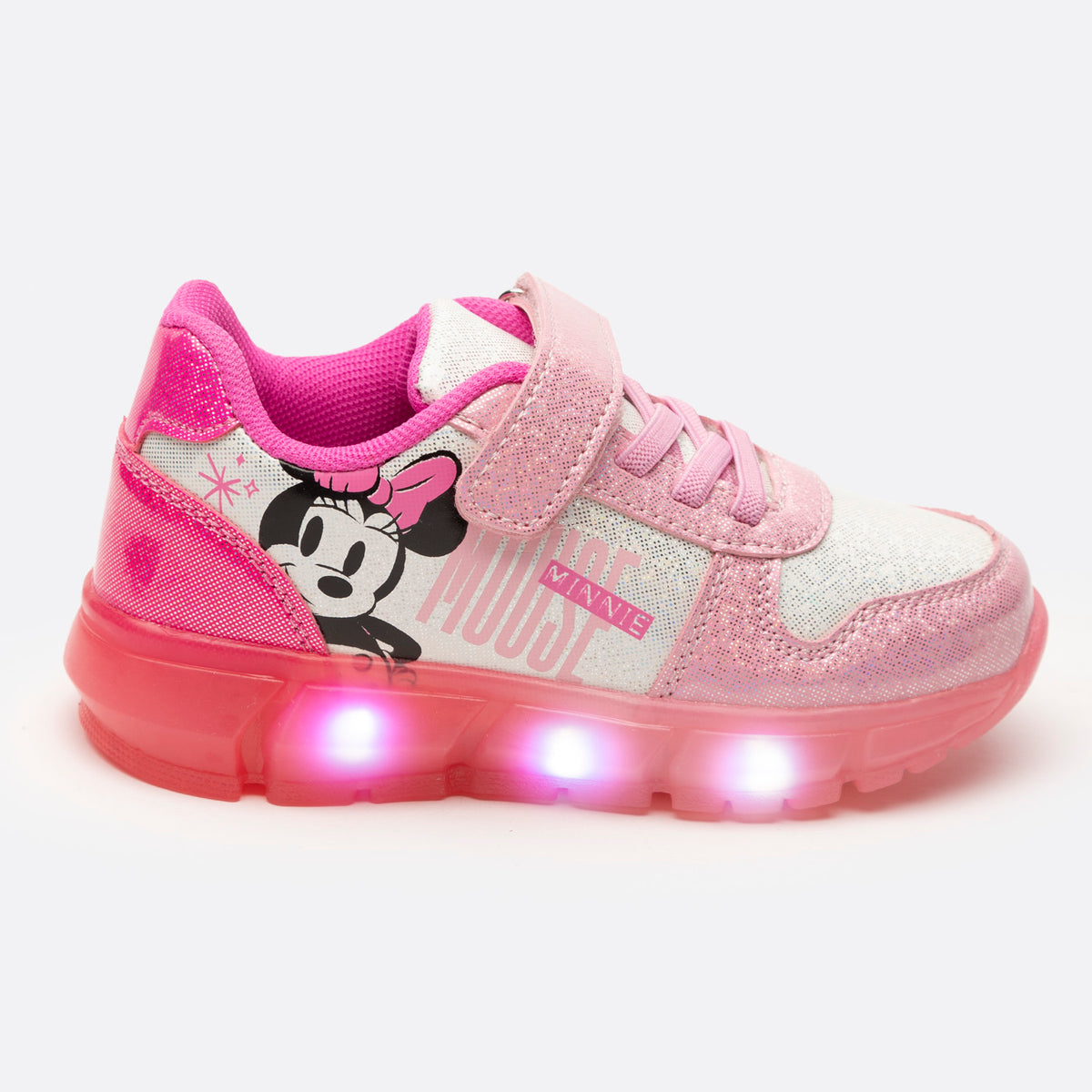 Zapatillas Con Luces Niña Cara Minnie Rosado Disney