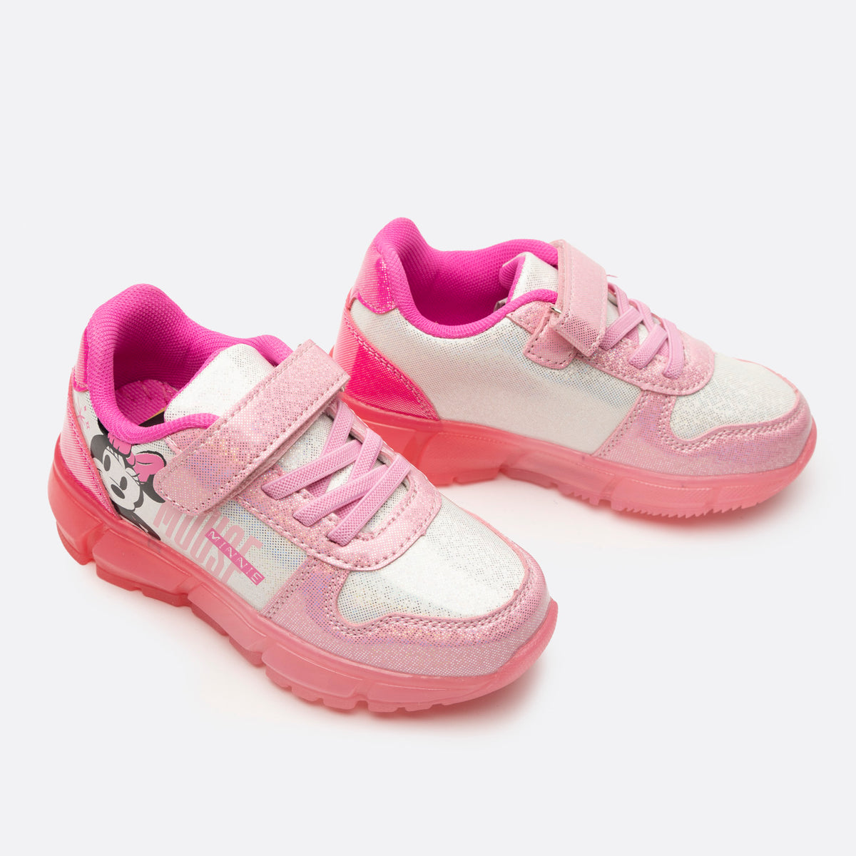Zapatillas Con Luces Niña Cara Minnie Rosado Disney