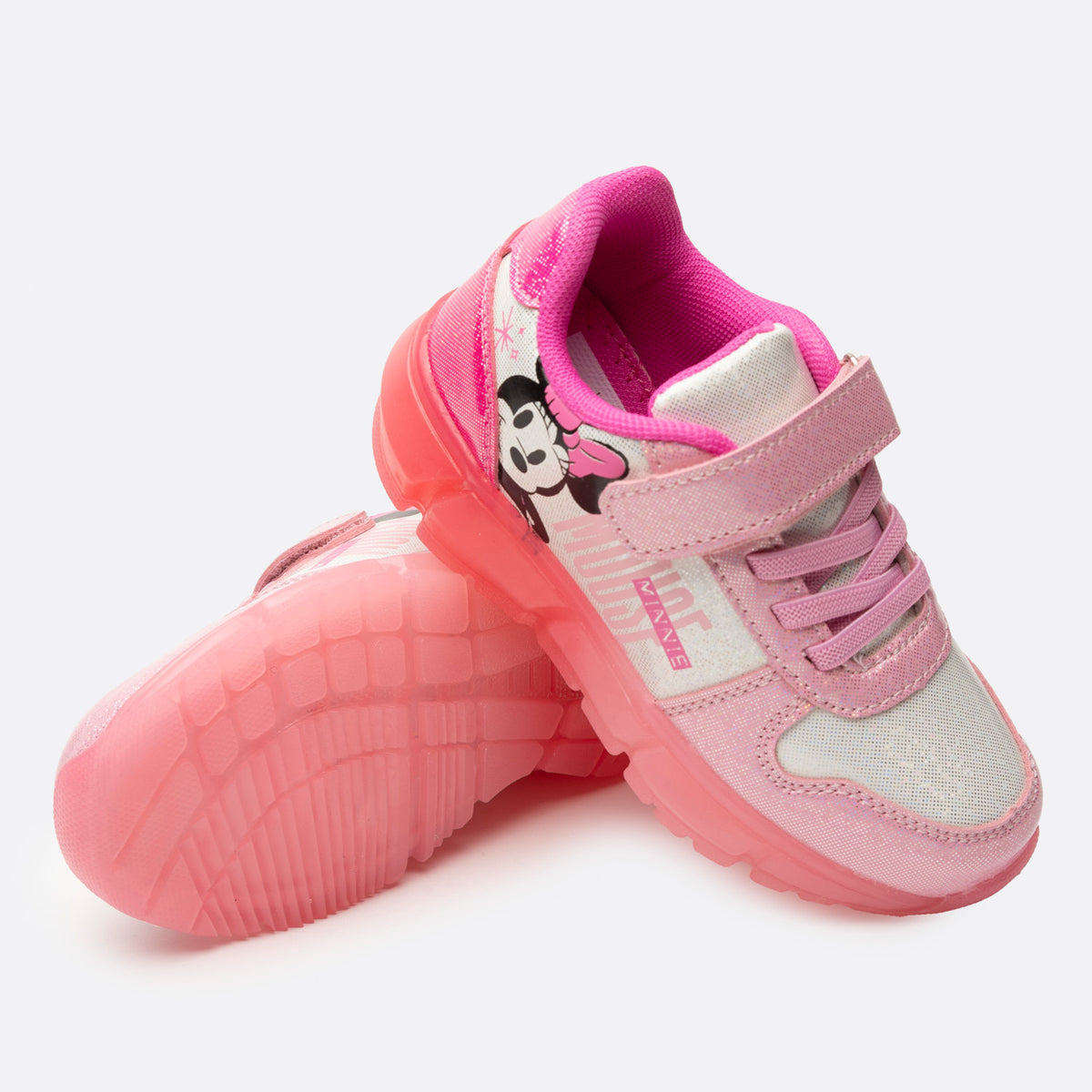 Zapatillas Con Luces Niña Cara Minnie Rosado Disney