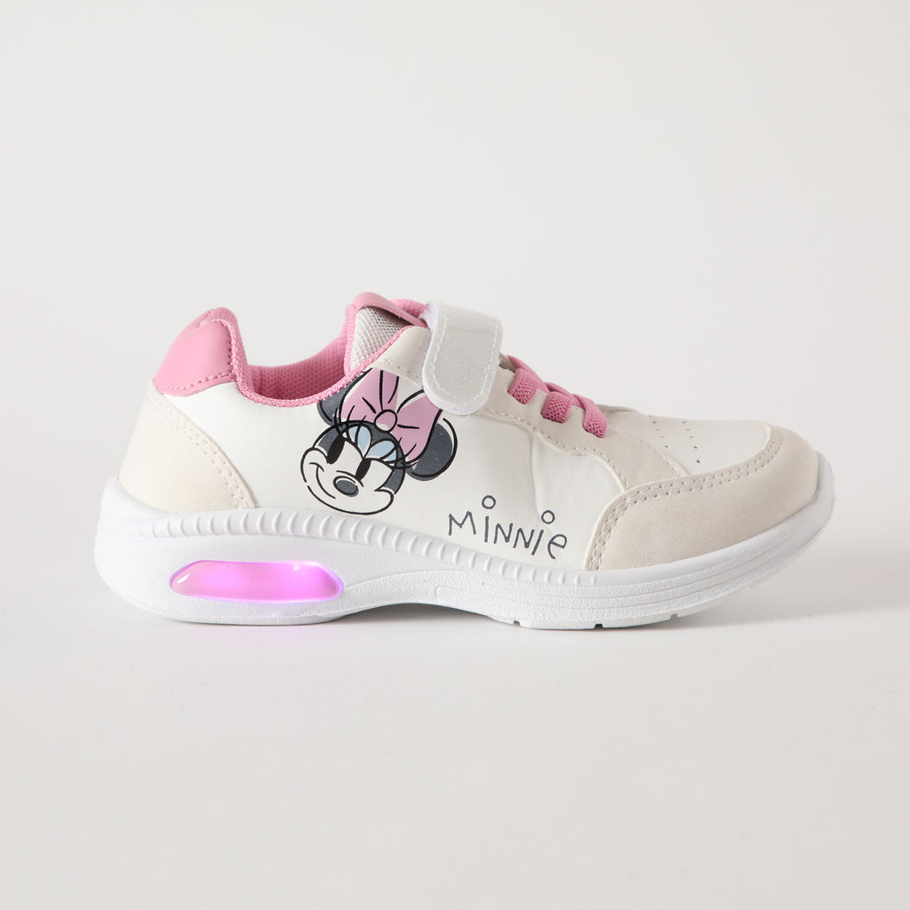 Zapatilla Con Luces Niña Carita Minnie Blanco Disney