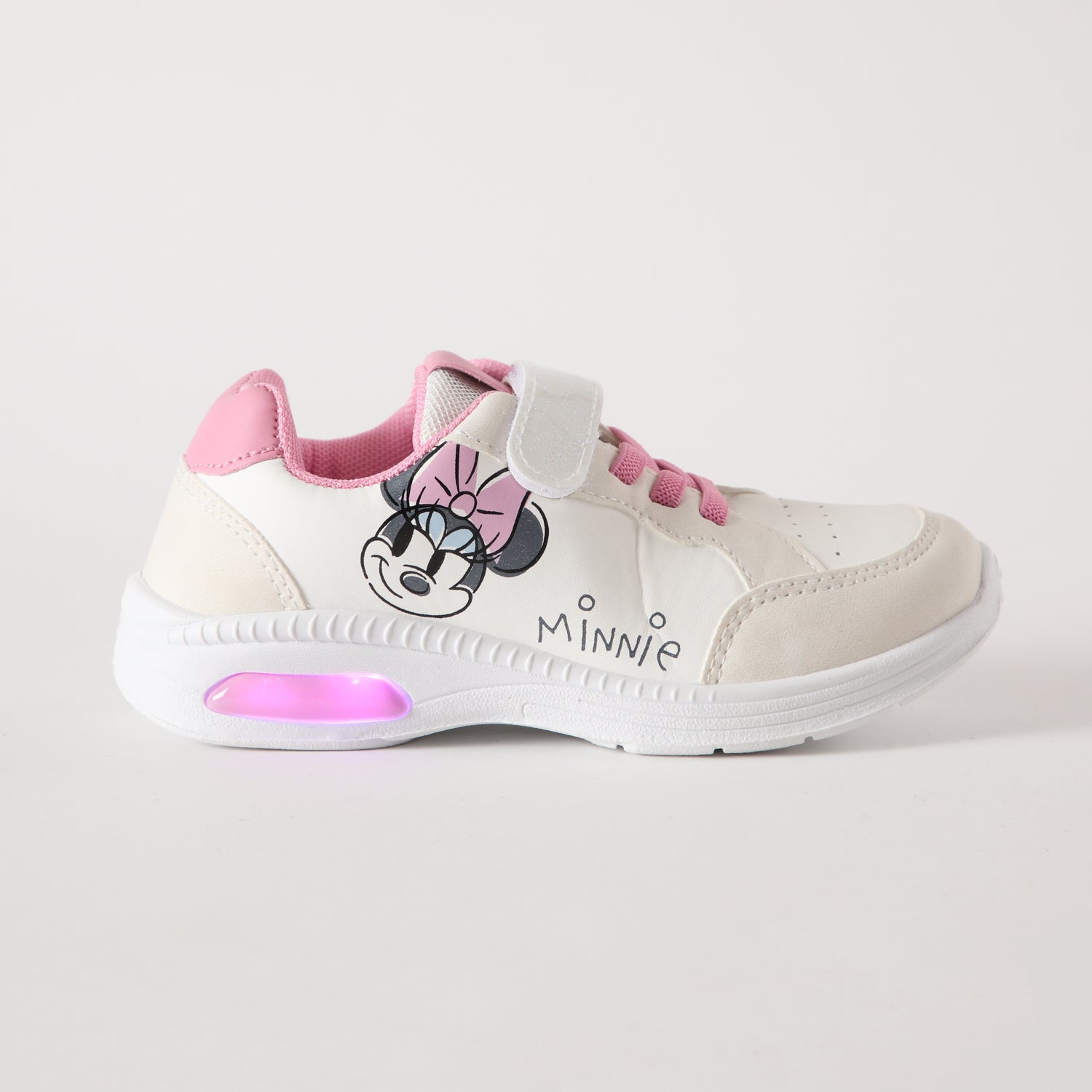 Zapatilla Con Luces Niña Carita Minnie Blanco Disney