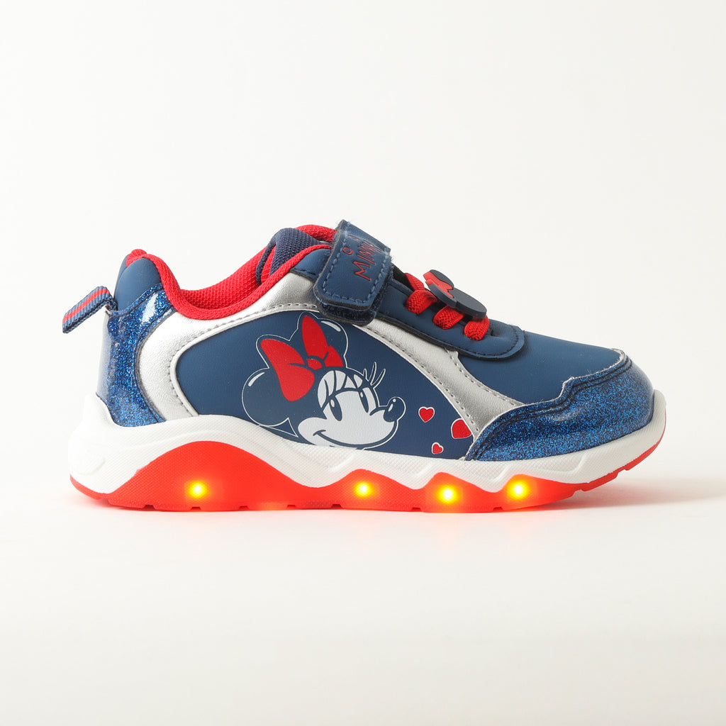 Zapatilla Con Luces Niña Minnie Corazoncitos Azul Disney