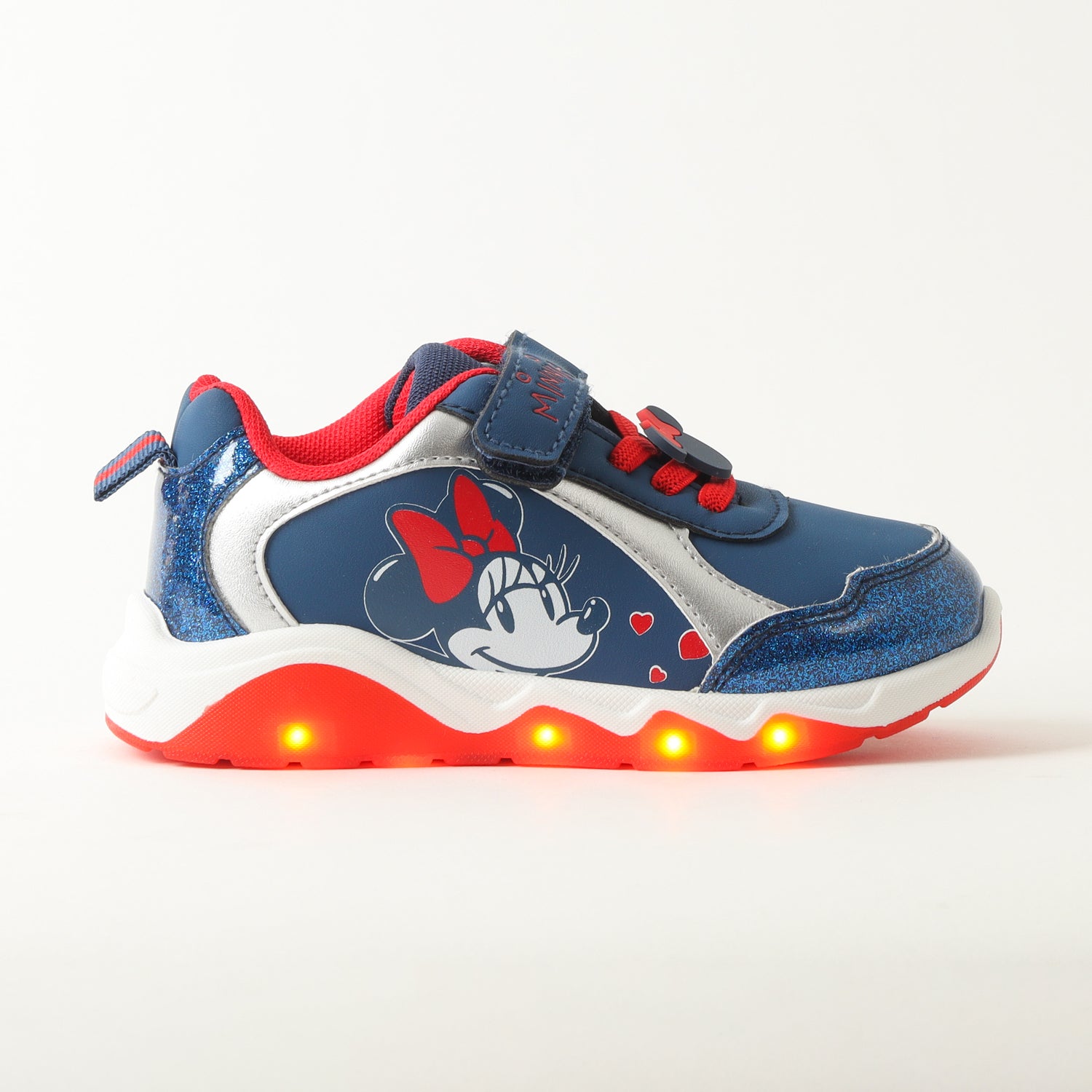 Zapatilla Con Luces Niña Minnie Corazoncitos Azul Disney