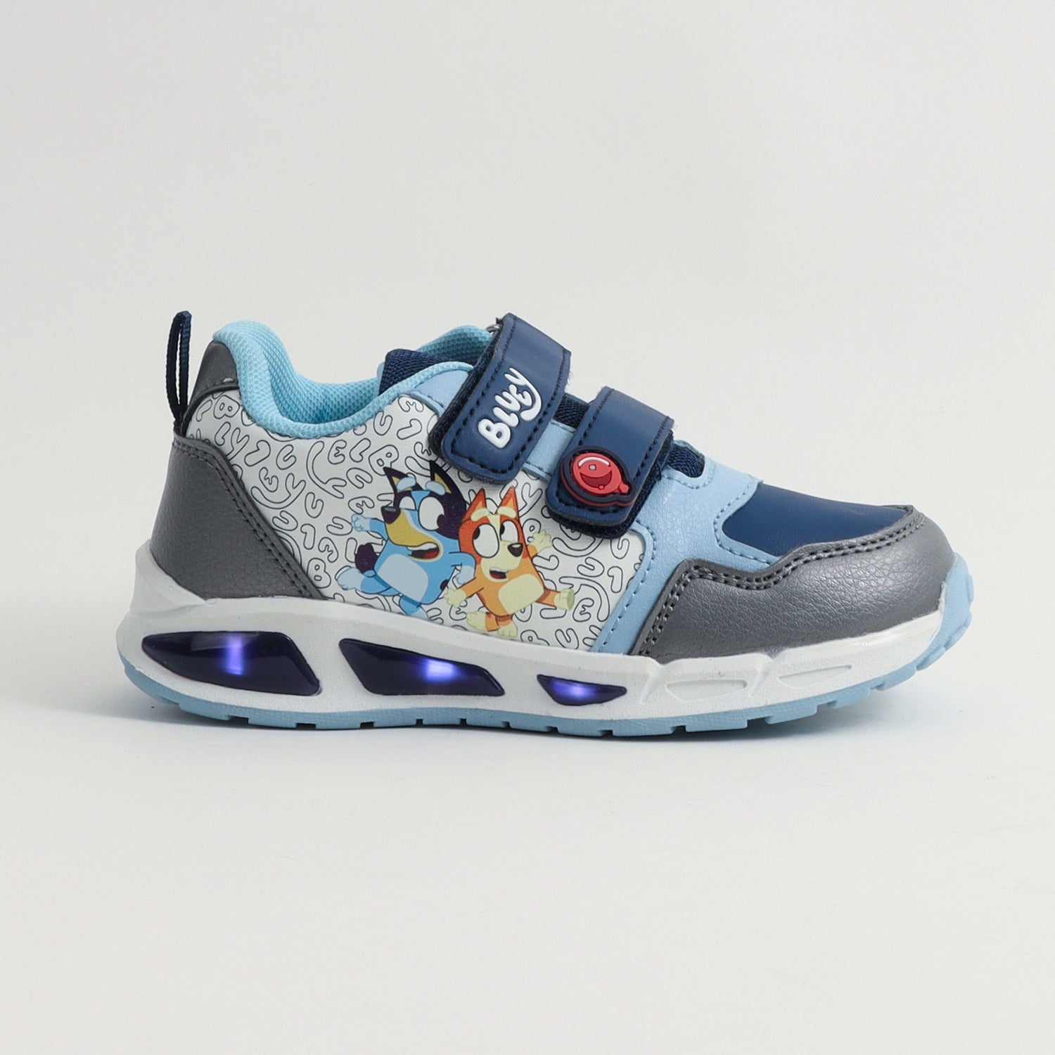 Zapatilla Con Luces Niño Letras Celeste Bingo Y Bluey