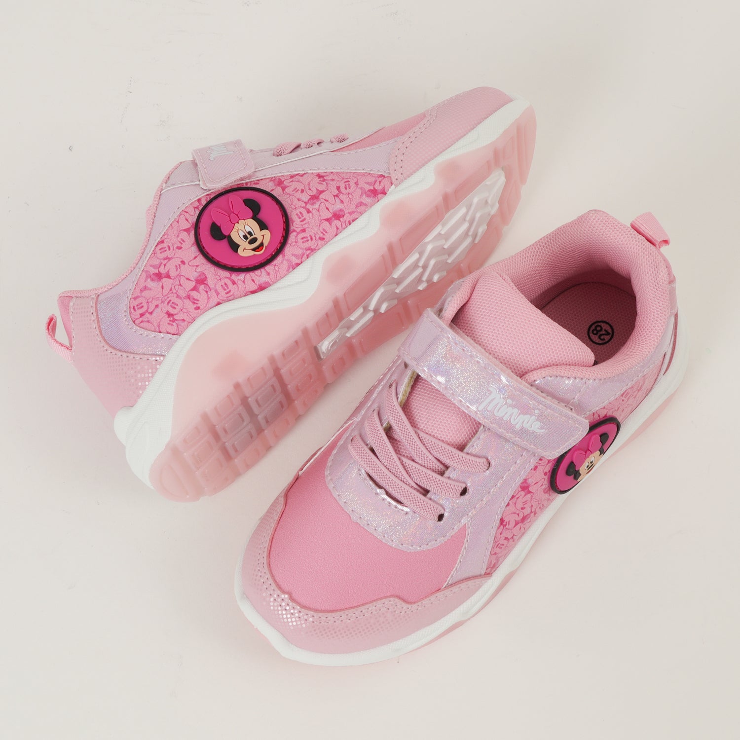 Zapatilla Con Luces Niña Minnie Full Print Rosado Disney
