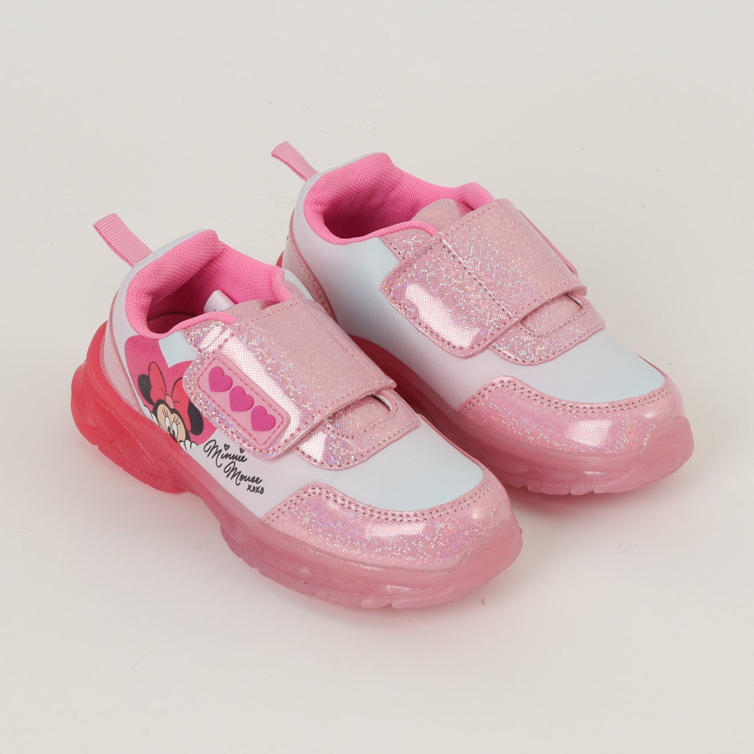 Zapatilla Con Luces Niña Minnie Corazones Rosado Disney