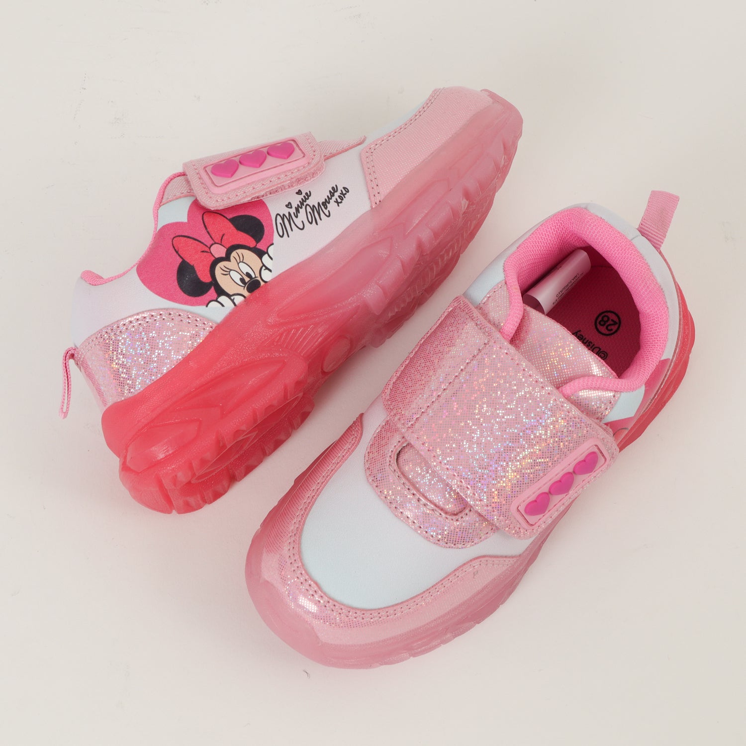 Zapatillas Con Luces Niña Minnie Corazones Rosado Disney