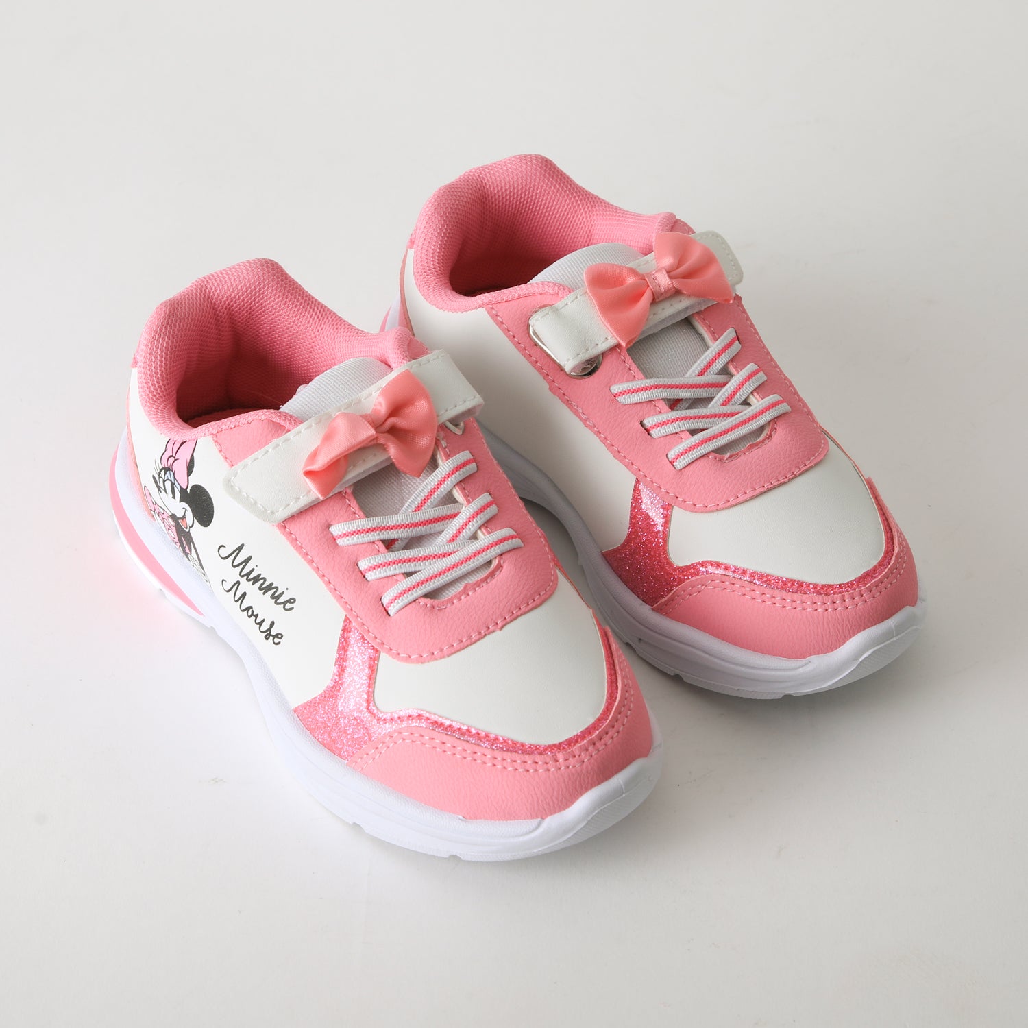 Zapatilla Luces Niña Velcro Moño Minnie Rosado Disney