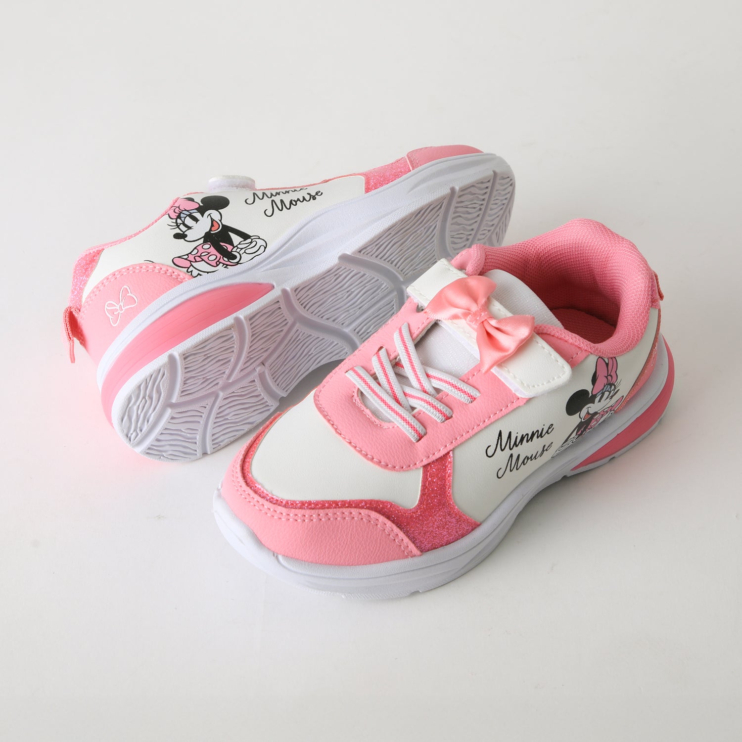 Zapatilla Luces Niña Velcro Moño Minnie Rosado Disney