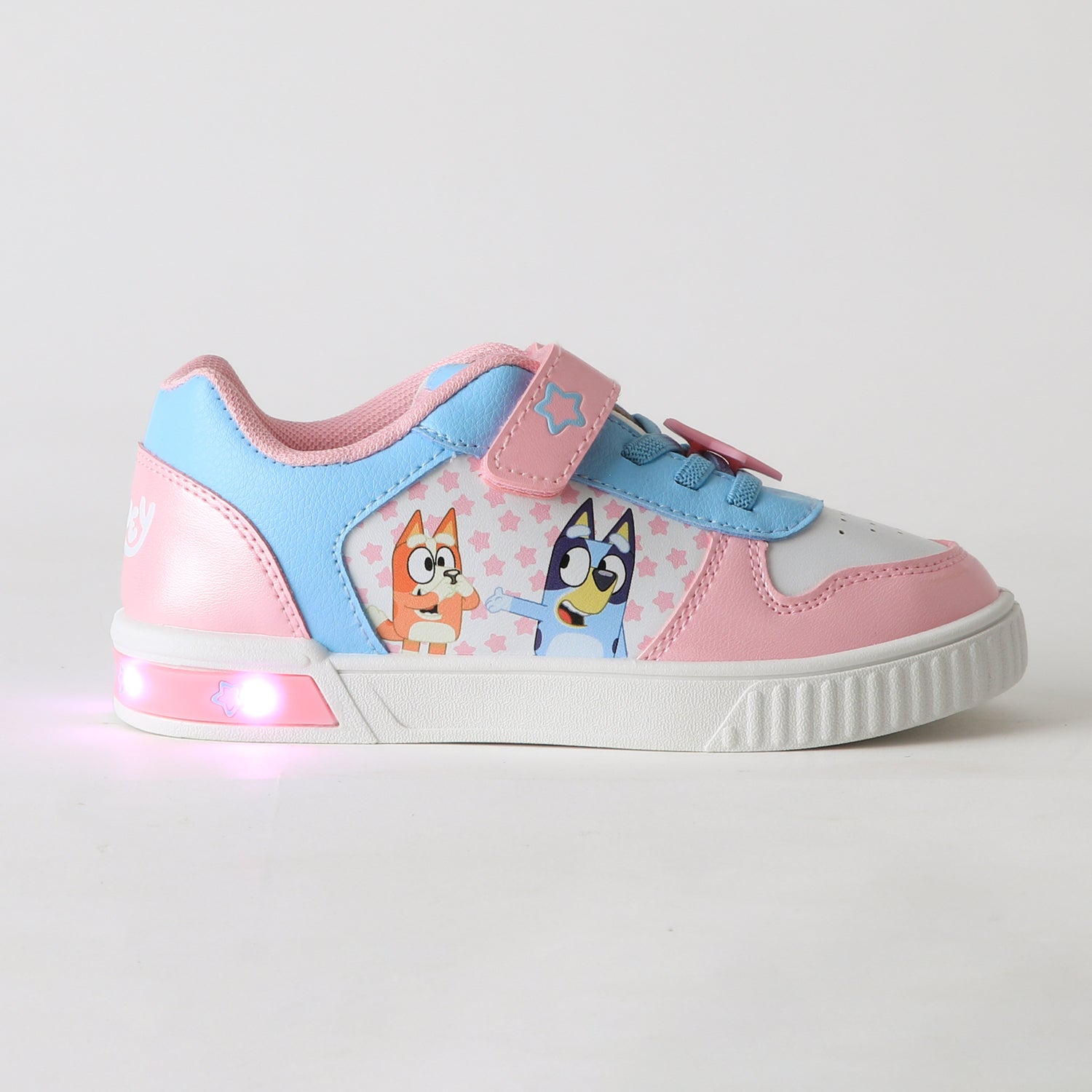Zapatilla Luces Niña Velcro Estrellas Rosado Bingo & Bluey