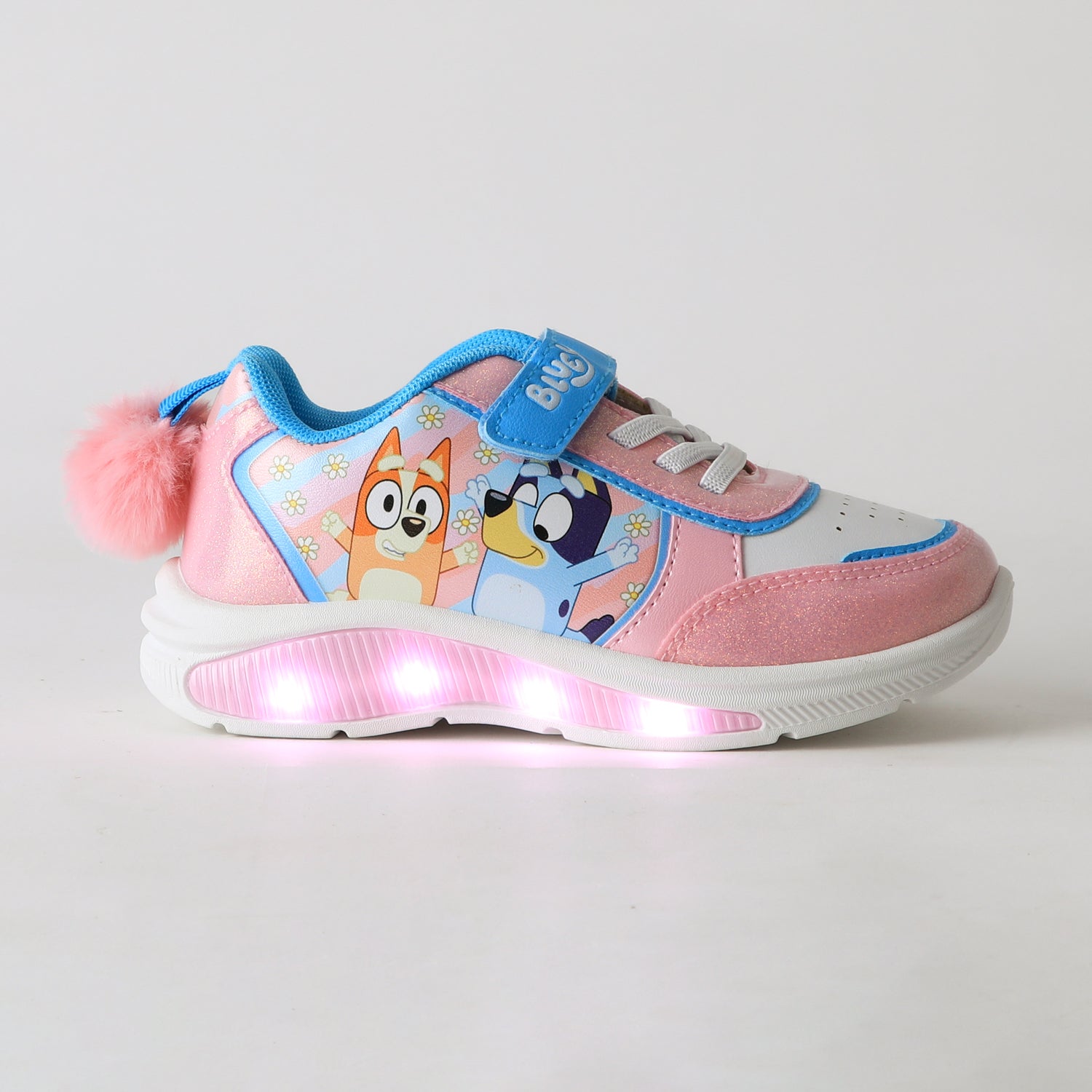 Zapatilla Luces Niña Velcro Pompón Rosado Bingo & Bluey - Zapatillas Chile | The Brands Club cl