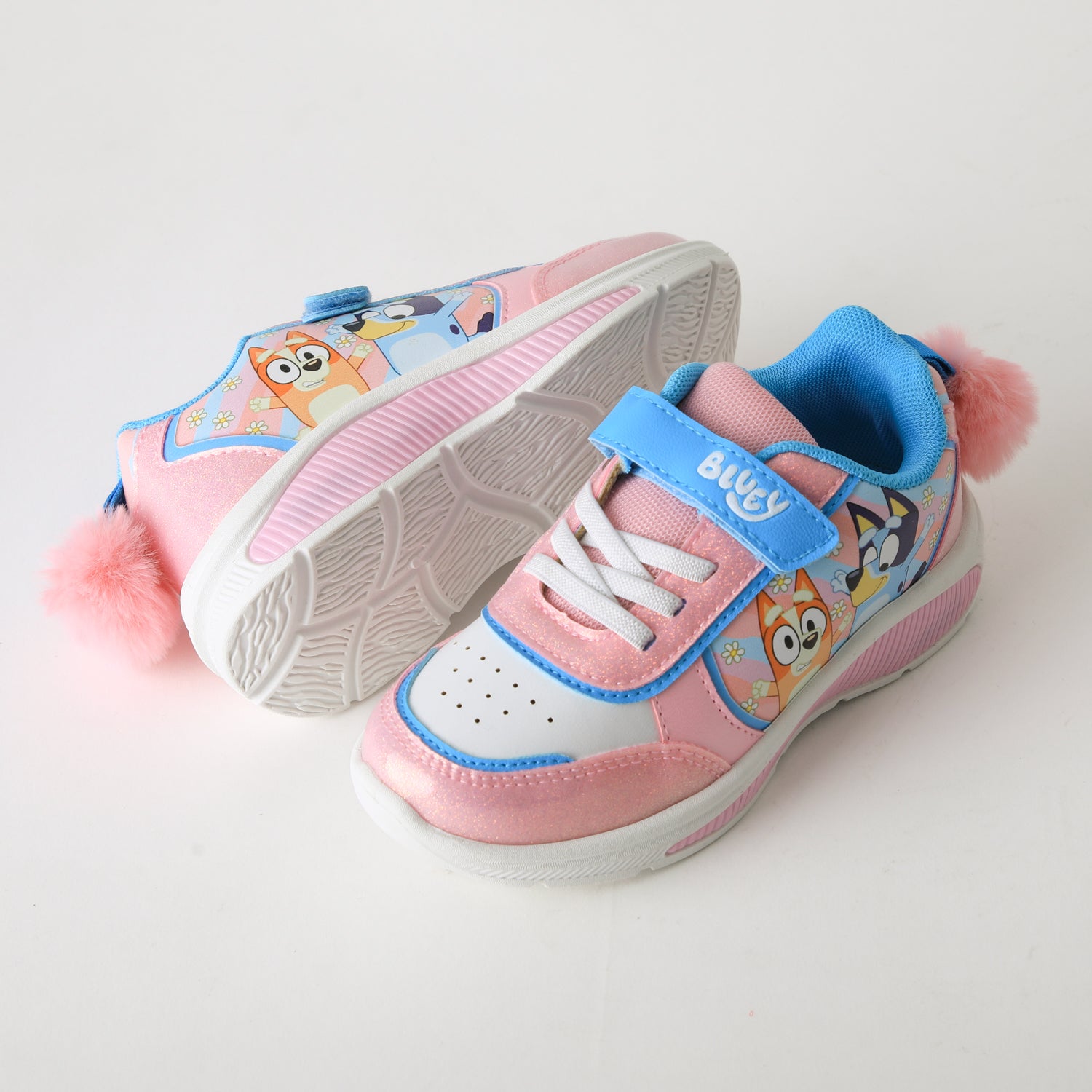 Zapatilla Luces Niña Velcro Pompón Rosado Bingo & Bluey