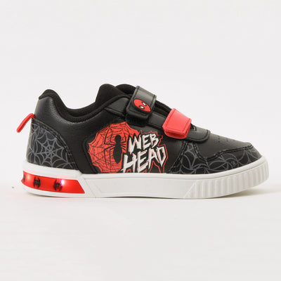 Zapatilla Luces Niño Velcro Spiderman Negro Marvel