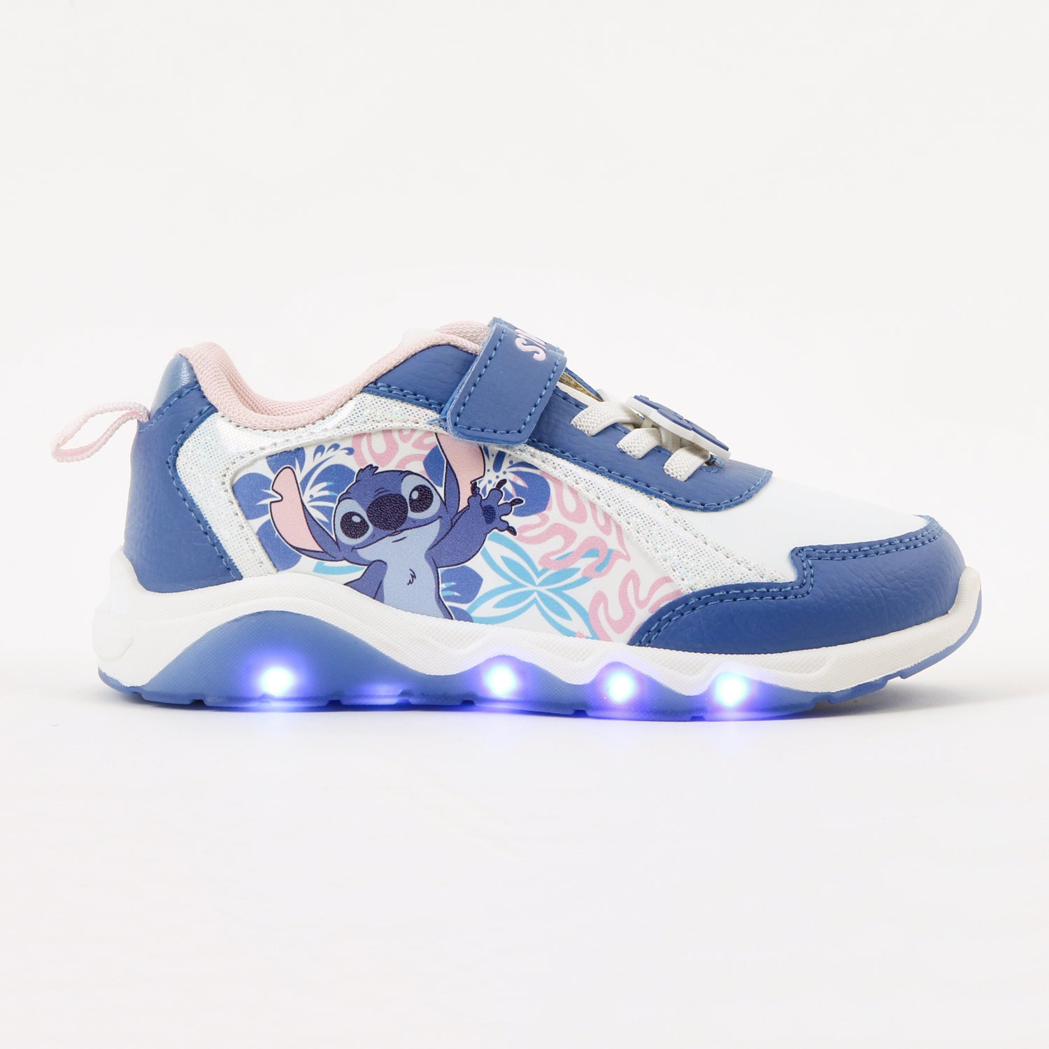 Zapatilla Luces Niña Stitch Disney Flores Celeste