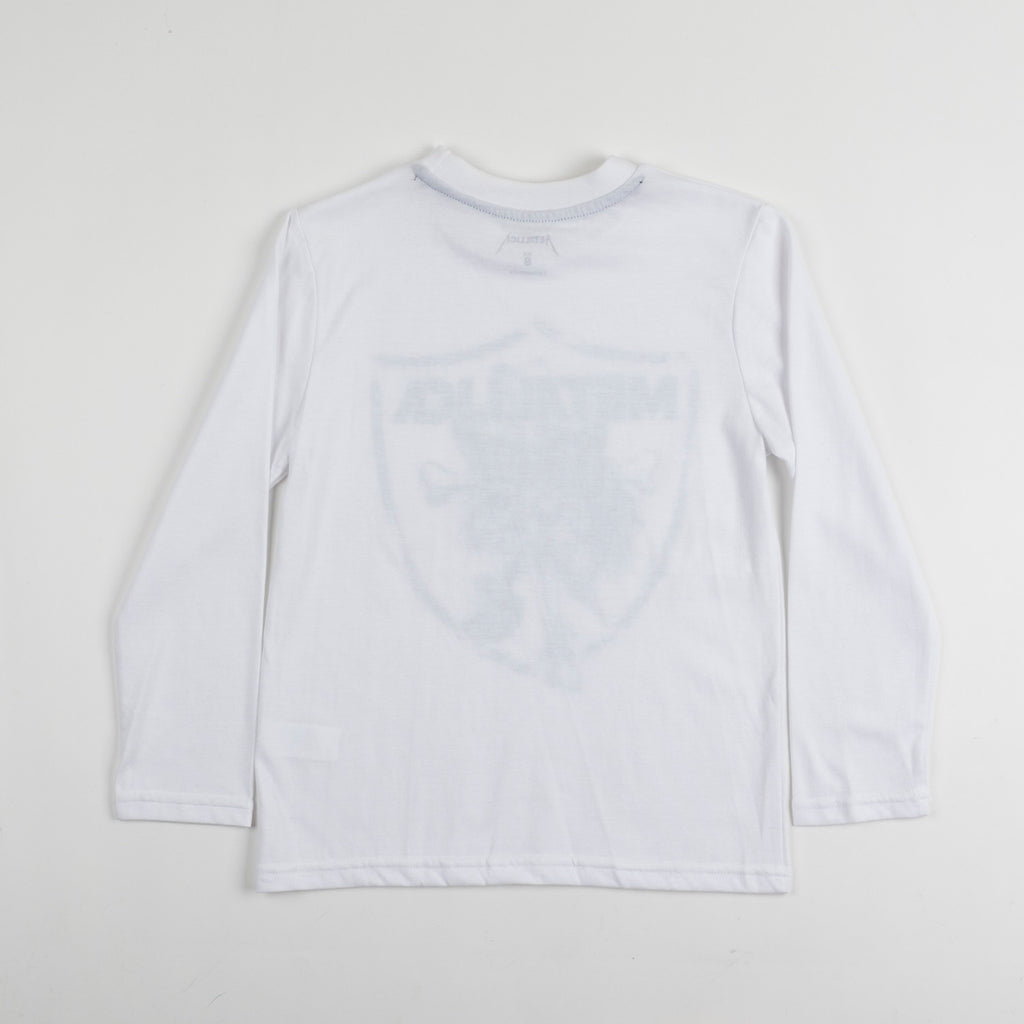 Polera Manga Larga Niño Calavera Blanco Metallica