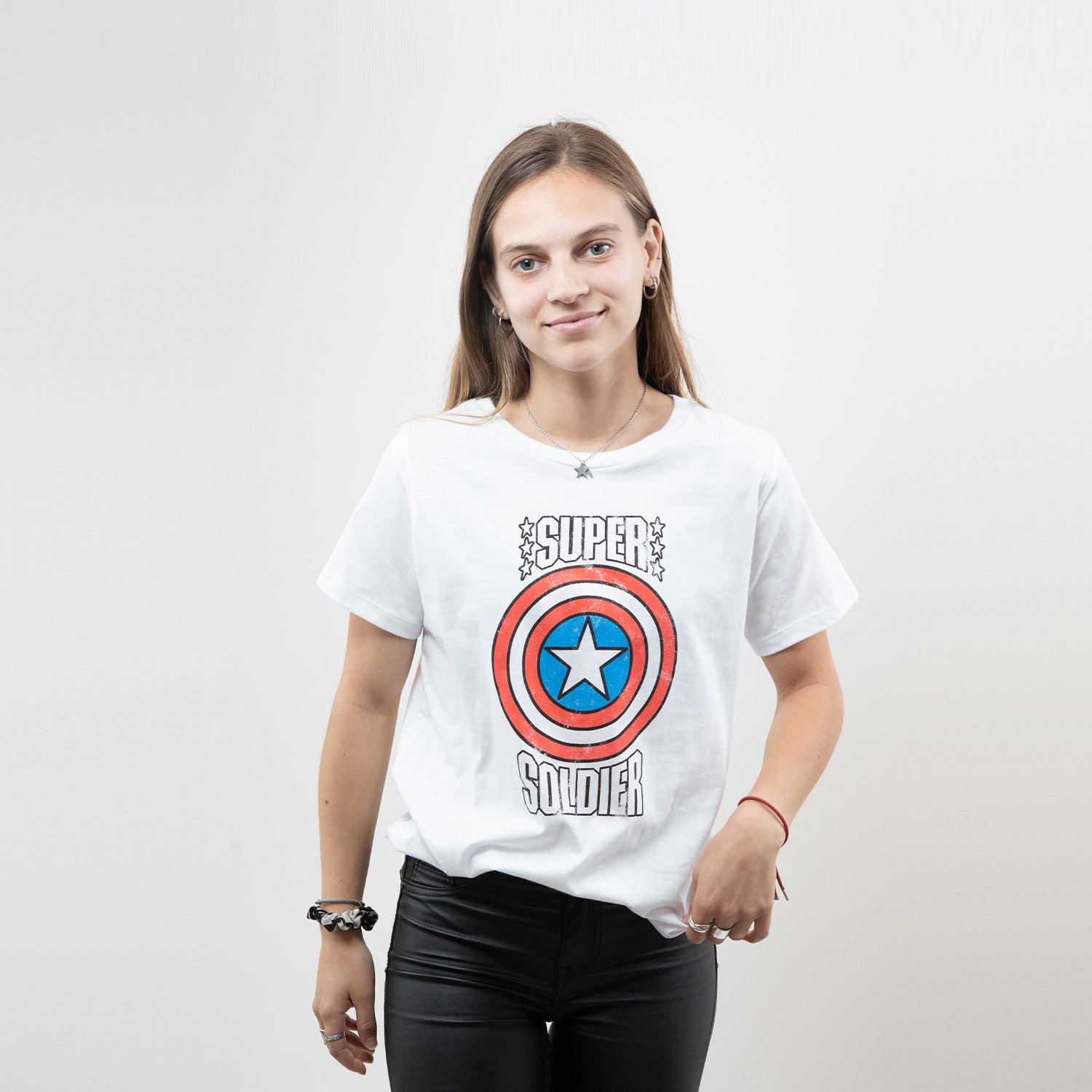 Polera Mujer Capitan America Super Blanco Marvel