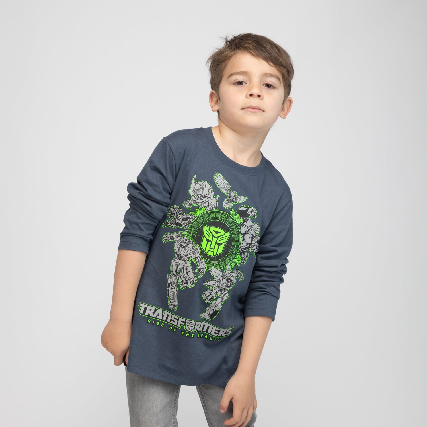 Polera Manga Larga Niño Transformers Sobre Logos Azul Dreamworks