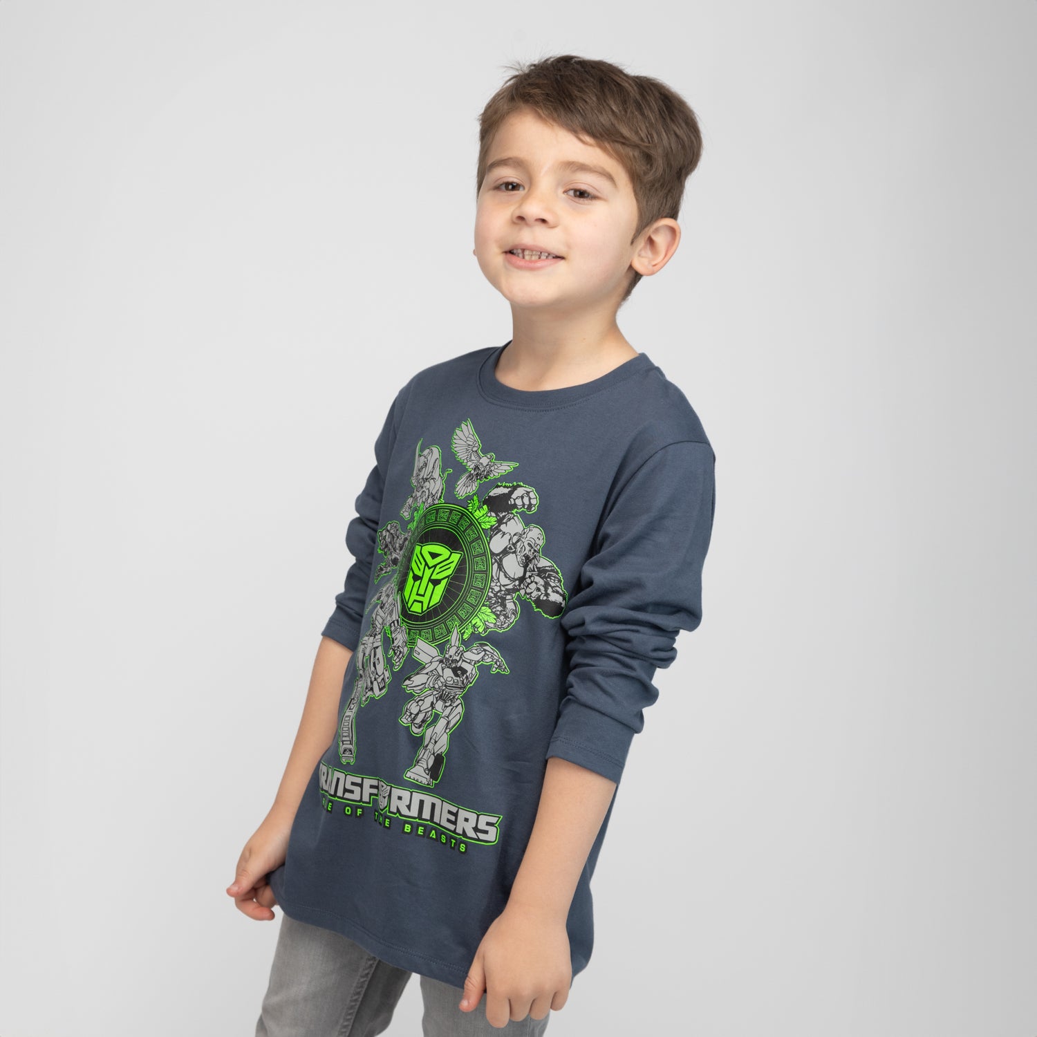 Polera Manga Larga Niño Transformers Sobre Logos Azul Dreamworks