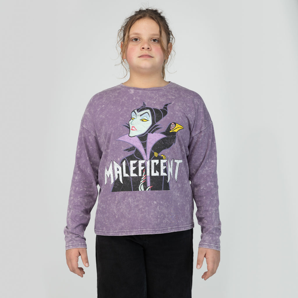 Polera Manga Larga Niña Villanas Malefica Morado Disney