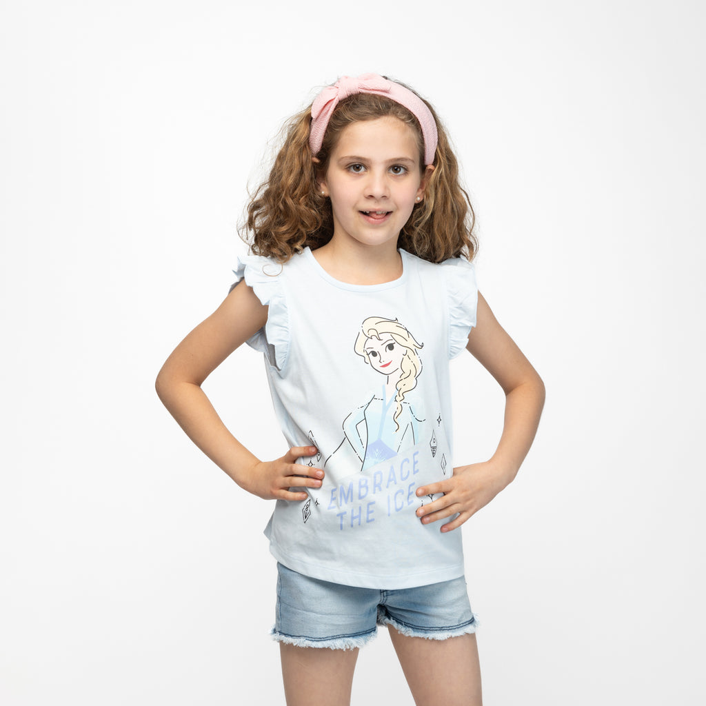 Polera Niña Embrace The Ice Frozen Turquesa Disney