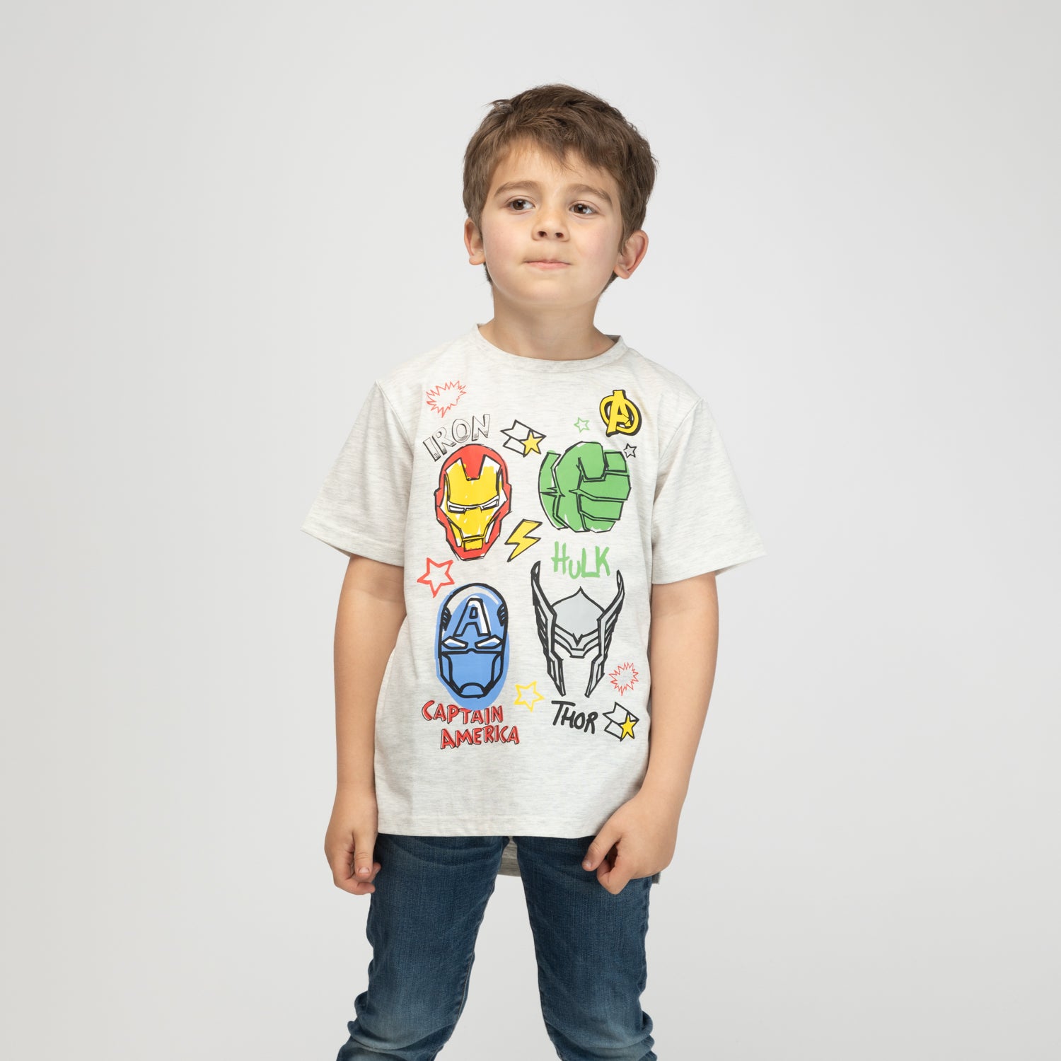 Polera Niño Personajes Favoritos Gris Marvel