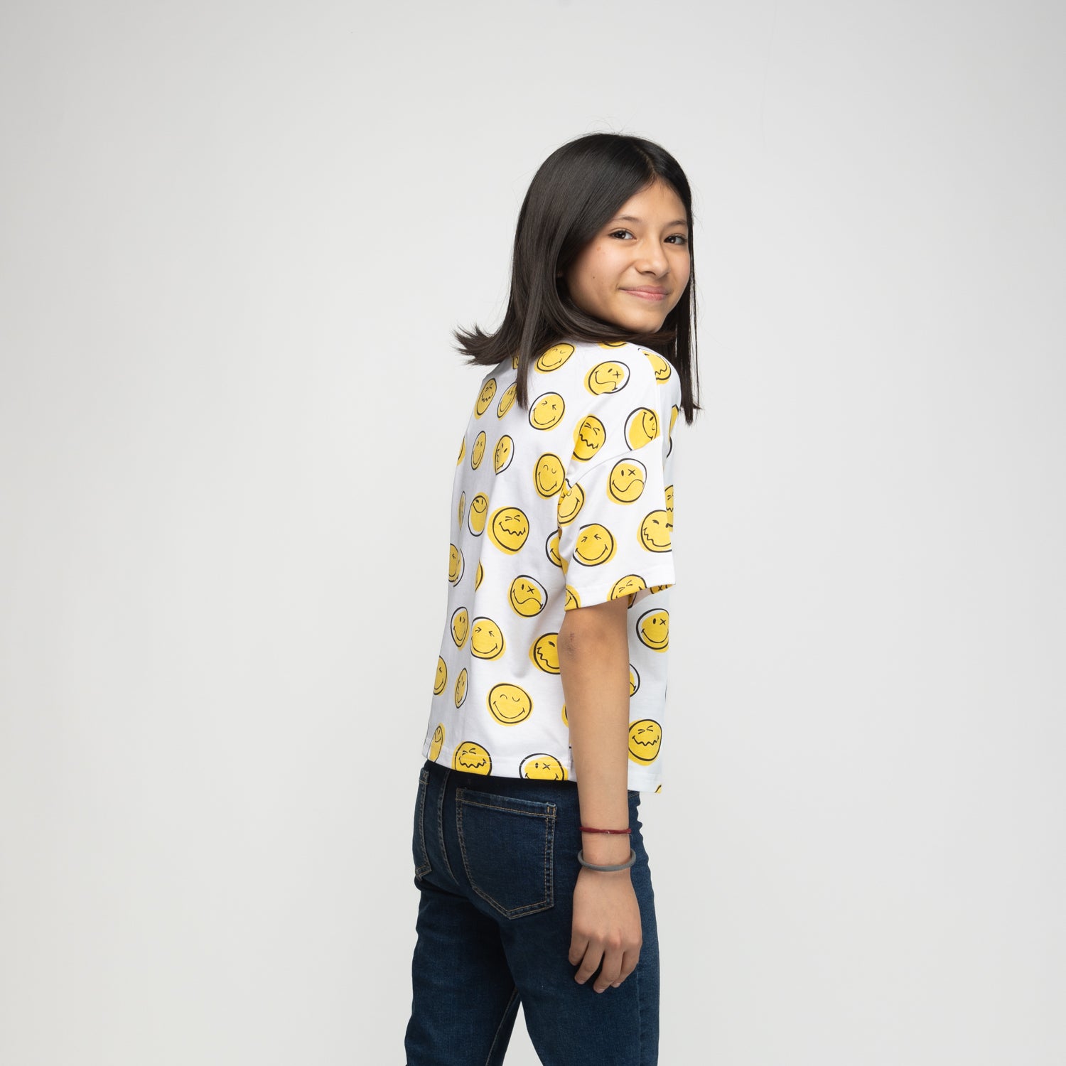 Polera Niña Full Print Blanco SmileyWorld ®