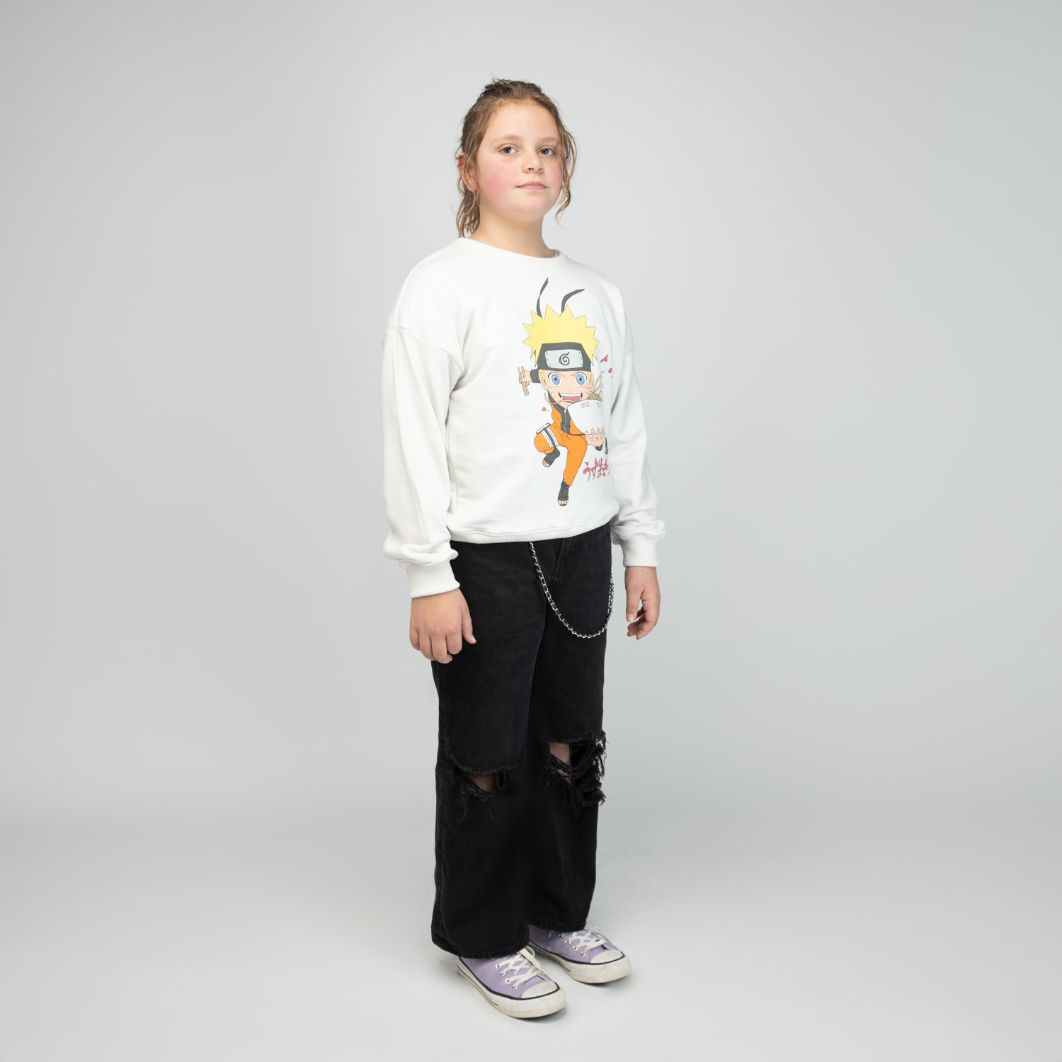 Poleron Niña Naruto Fideos Blanco Naruto